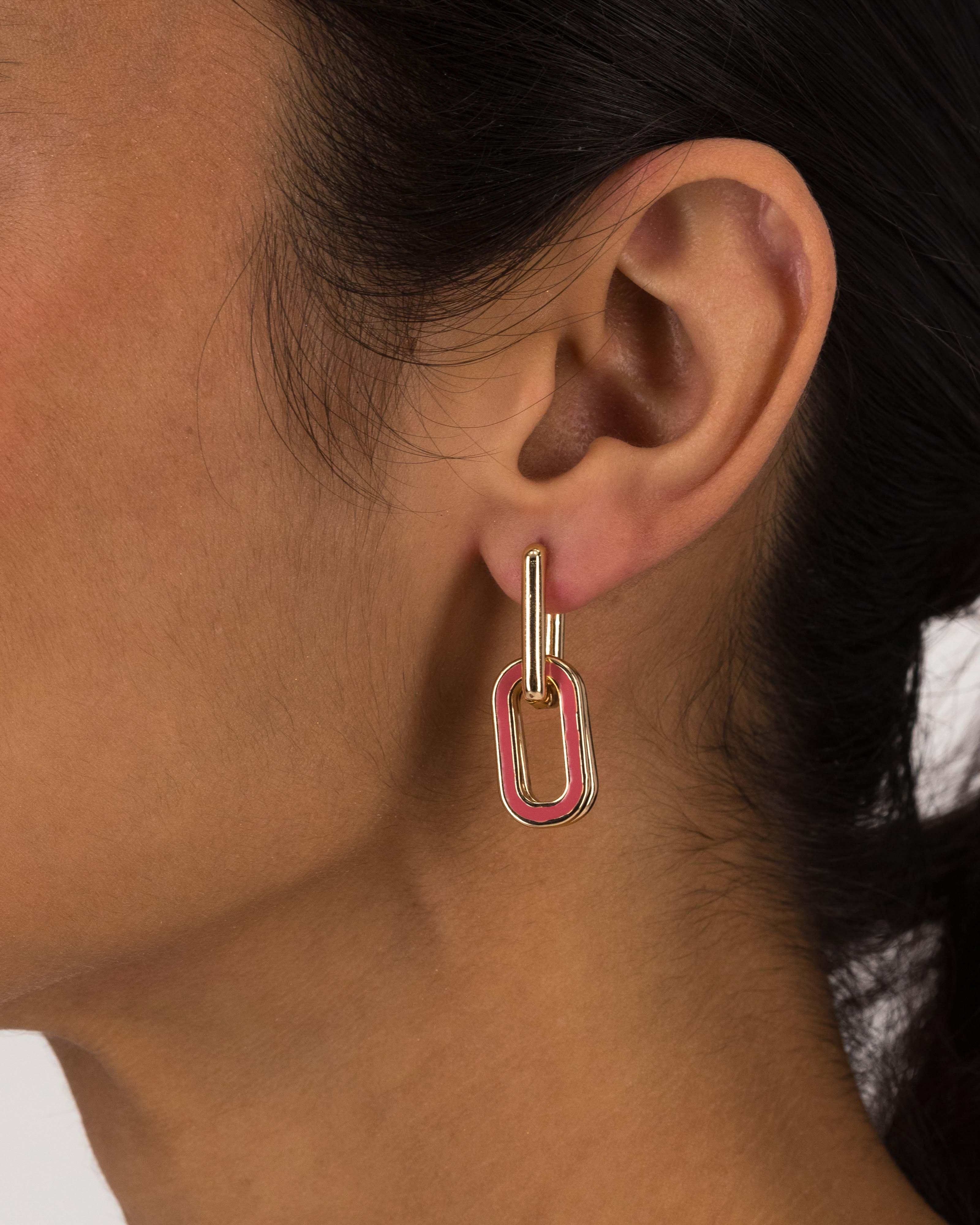 Interchangeable Double Link Drop Earrings  -  Pink