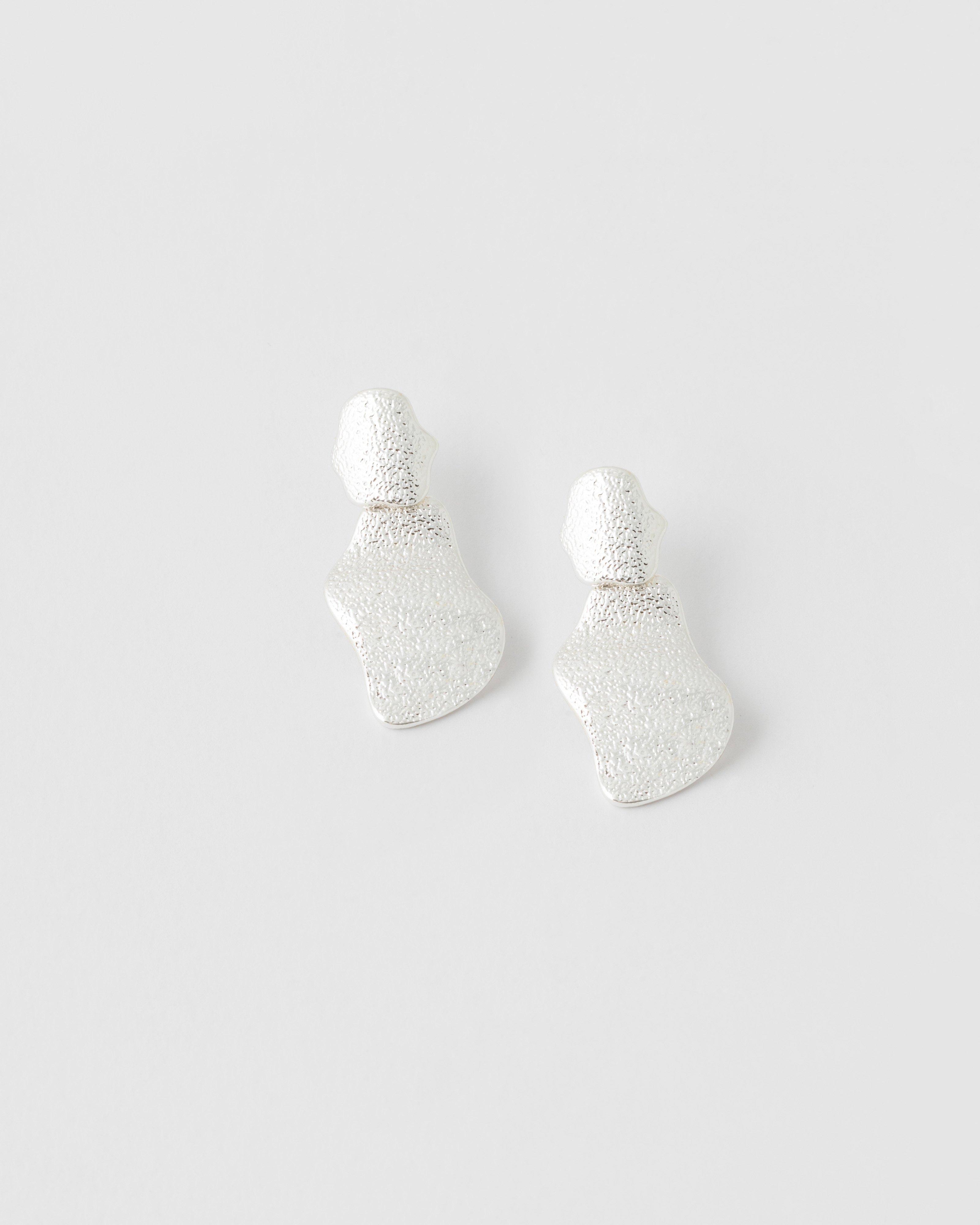Metal Double Drop Textured Earrings  -  Silver