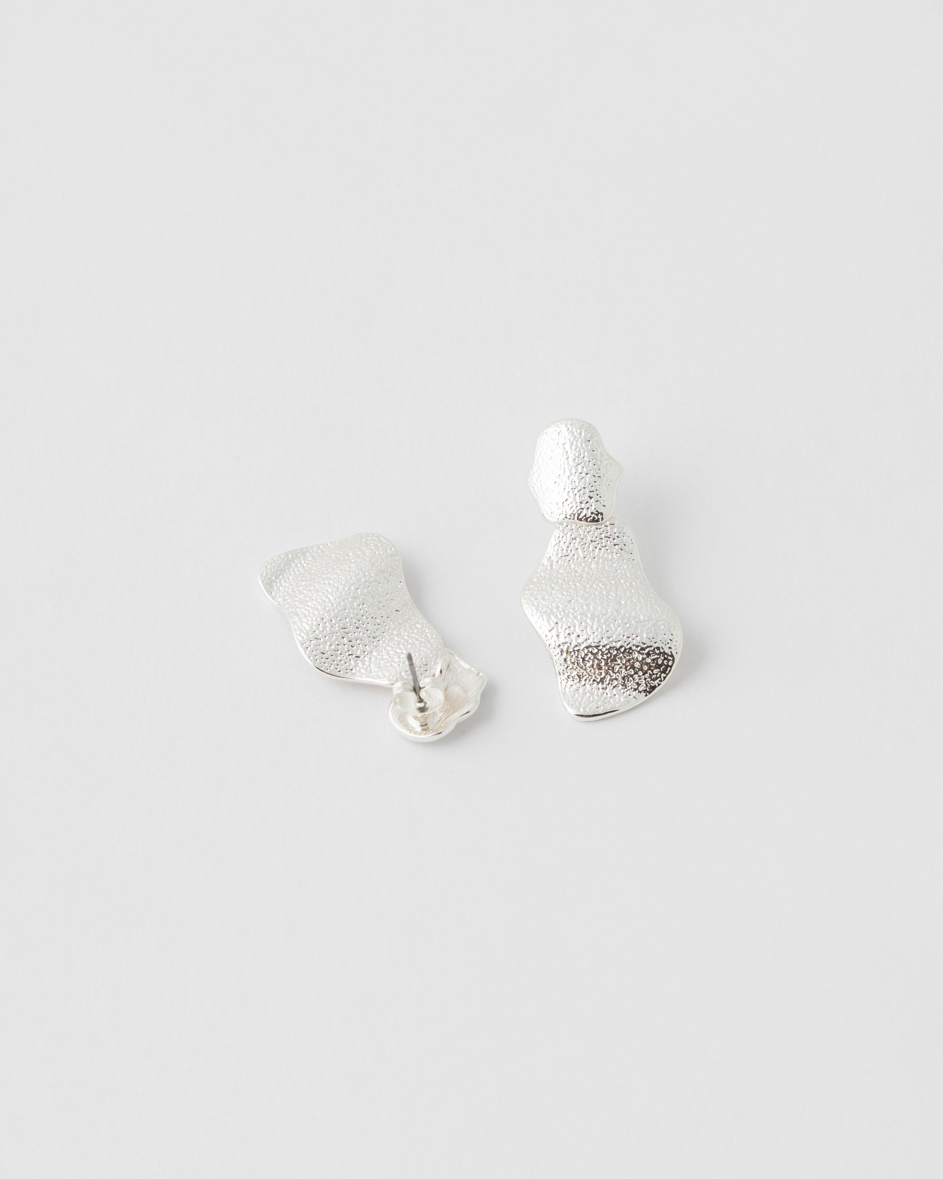 Metal Double Drop Textured Earrings  -  Silver