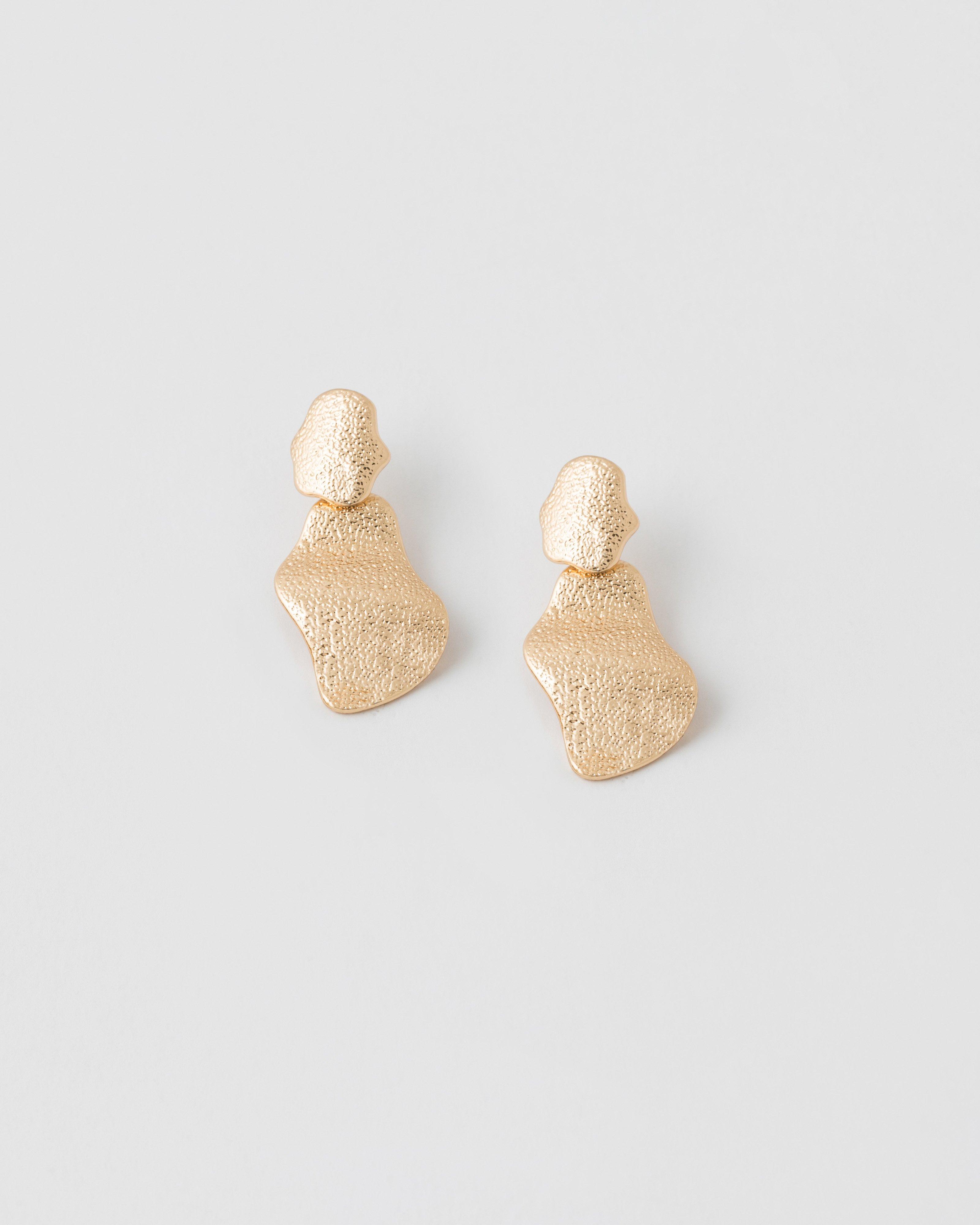 Metal Double Drop Textured Earrings  -  Gold