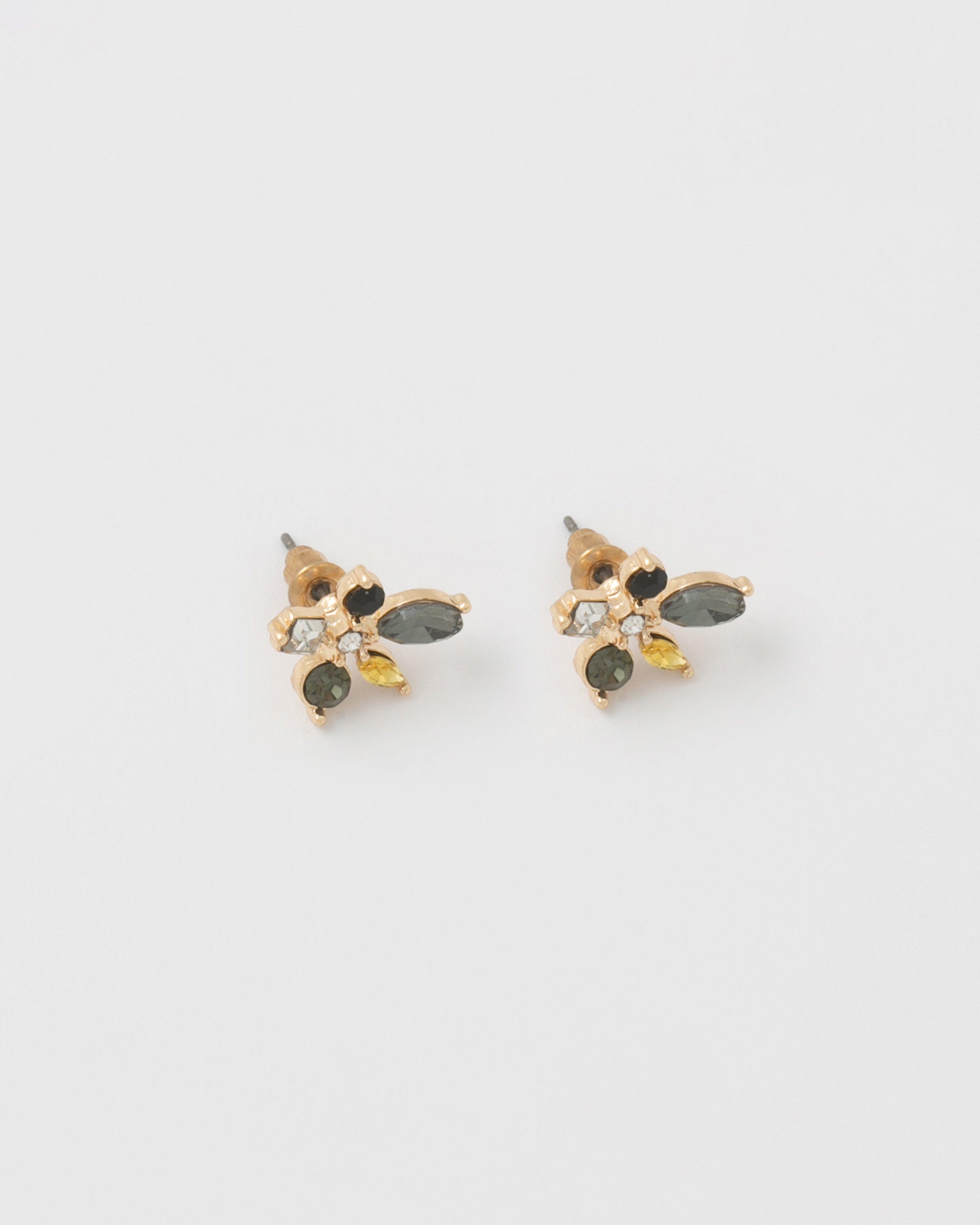 Flower Multi Stone Stud Earrings -  Black