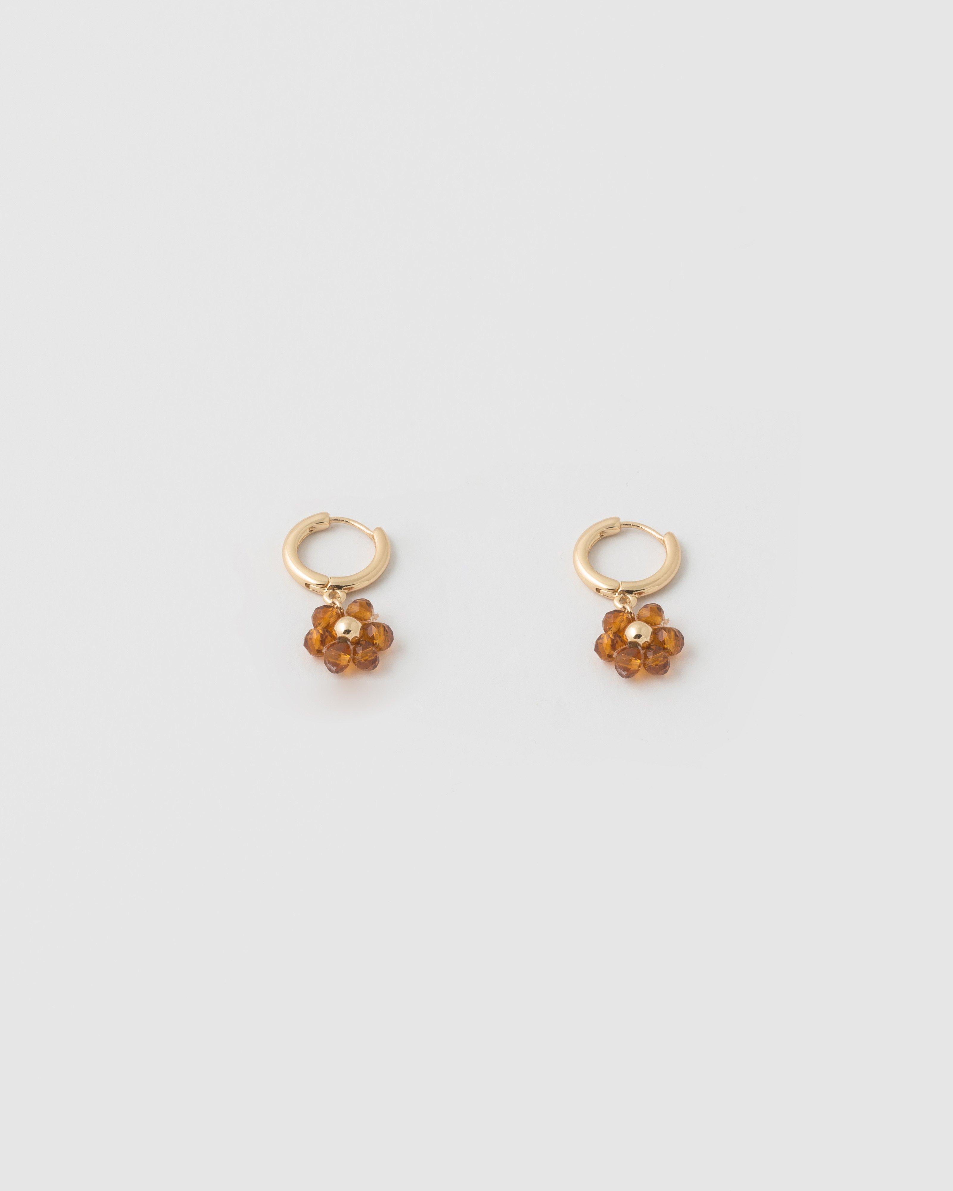 Resin Flower Dangly Huggie Drop Earrings -  Orange