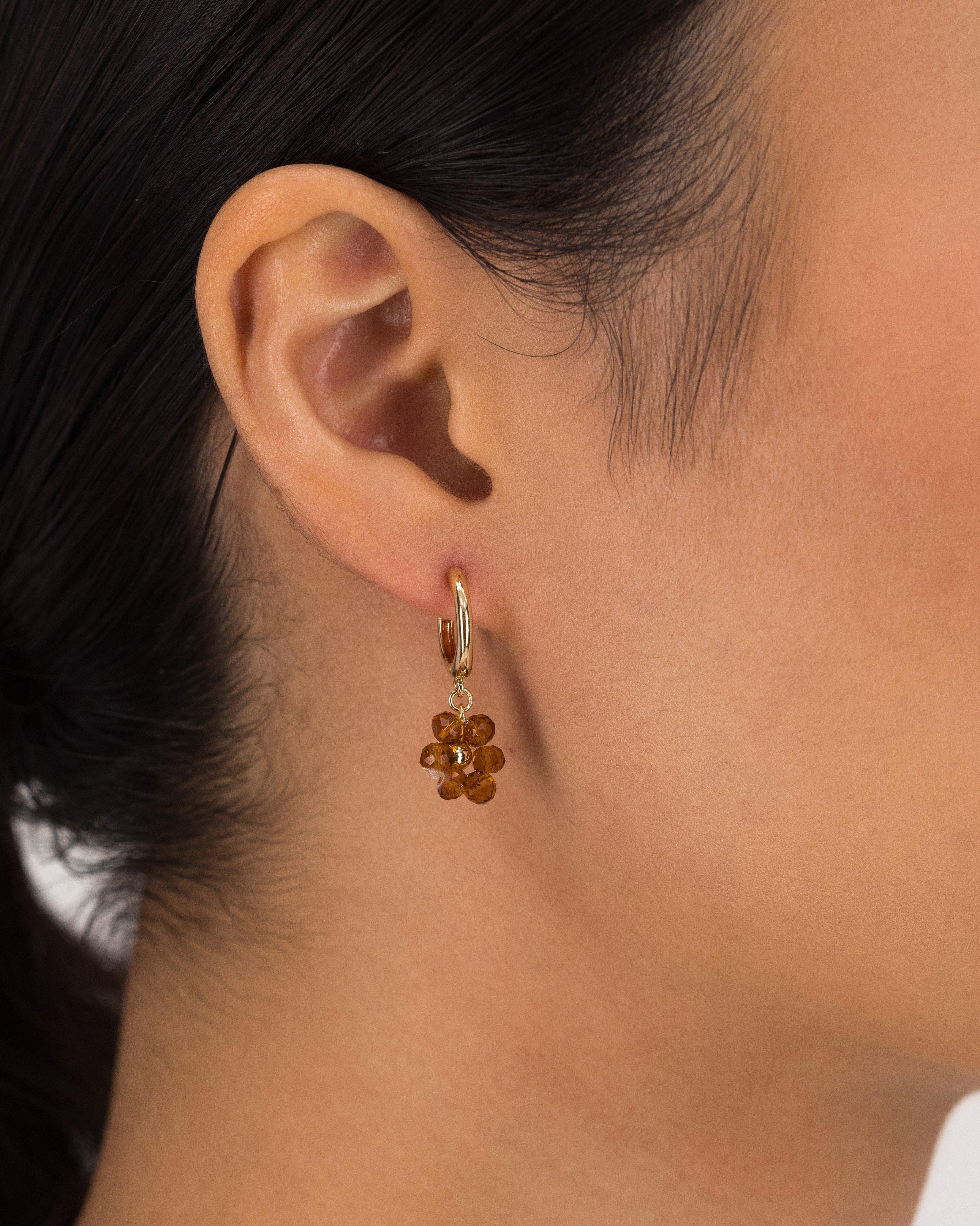 Resin Flower Dangly Huggie Drop Earrings -  Orange