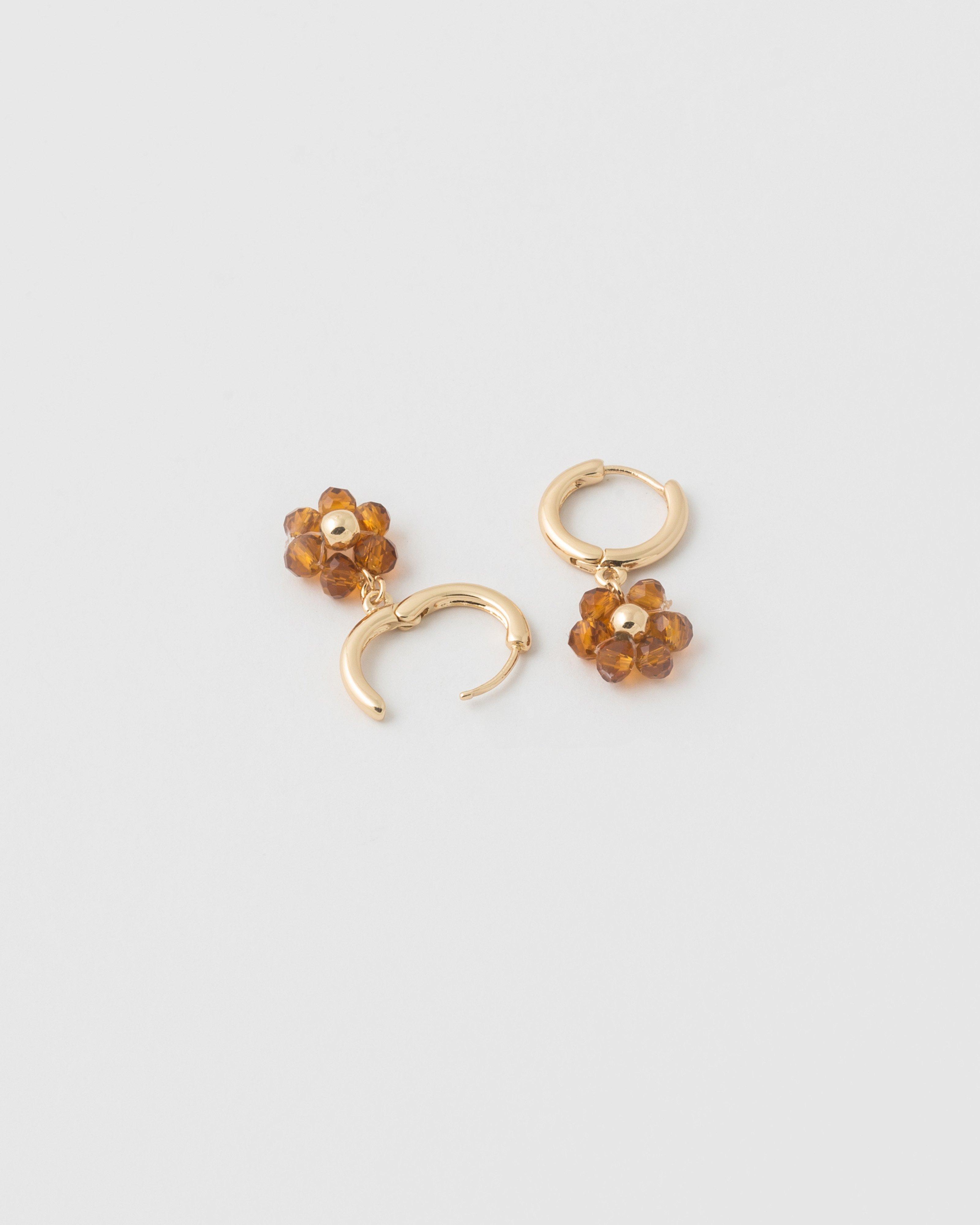 Resin Flower Dangly Huggie Drop Earrings -  Orange
