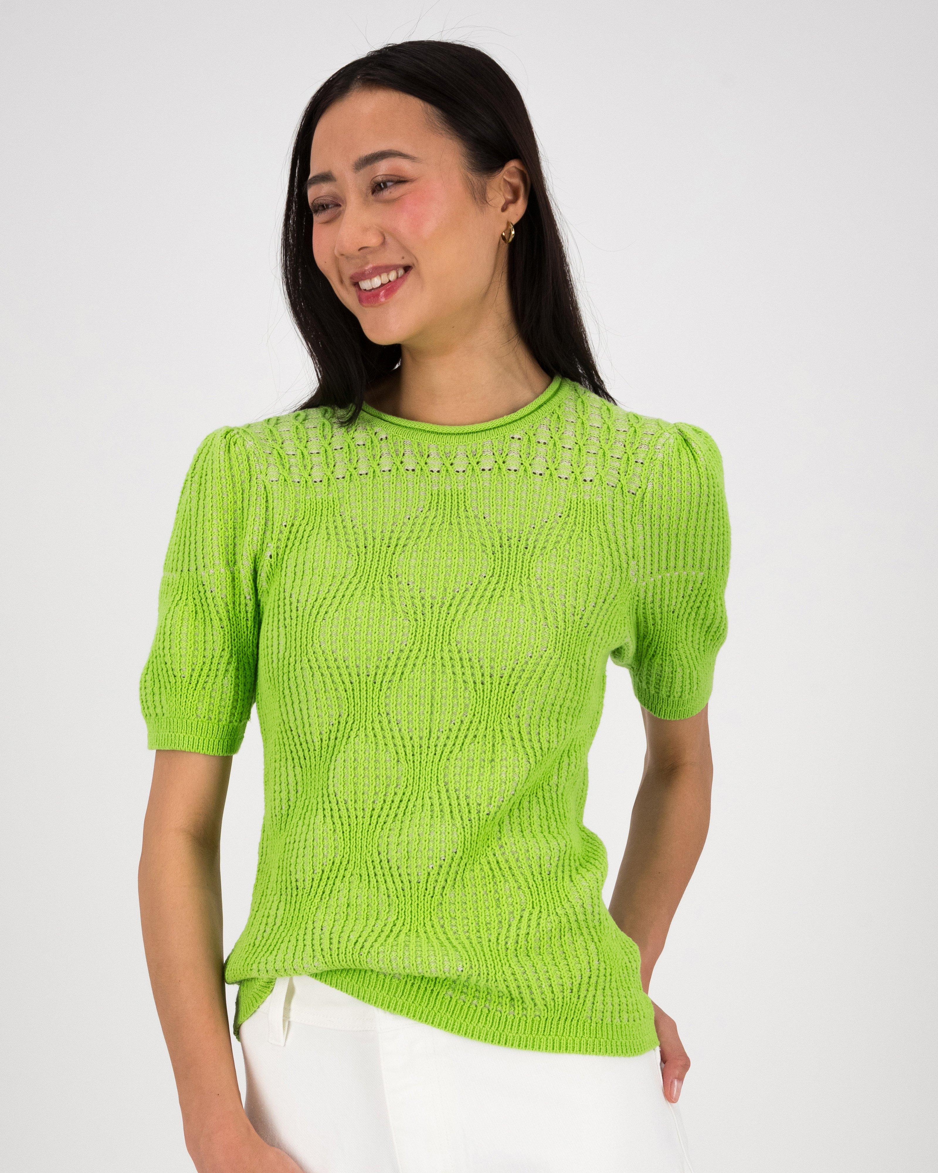 Emily Shortsleeve Knitwear Popover -  Green