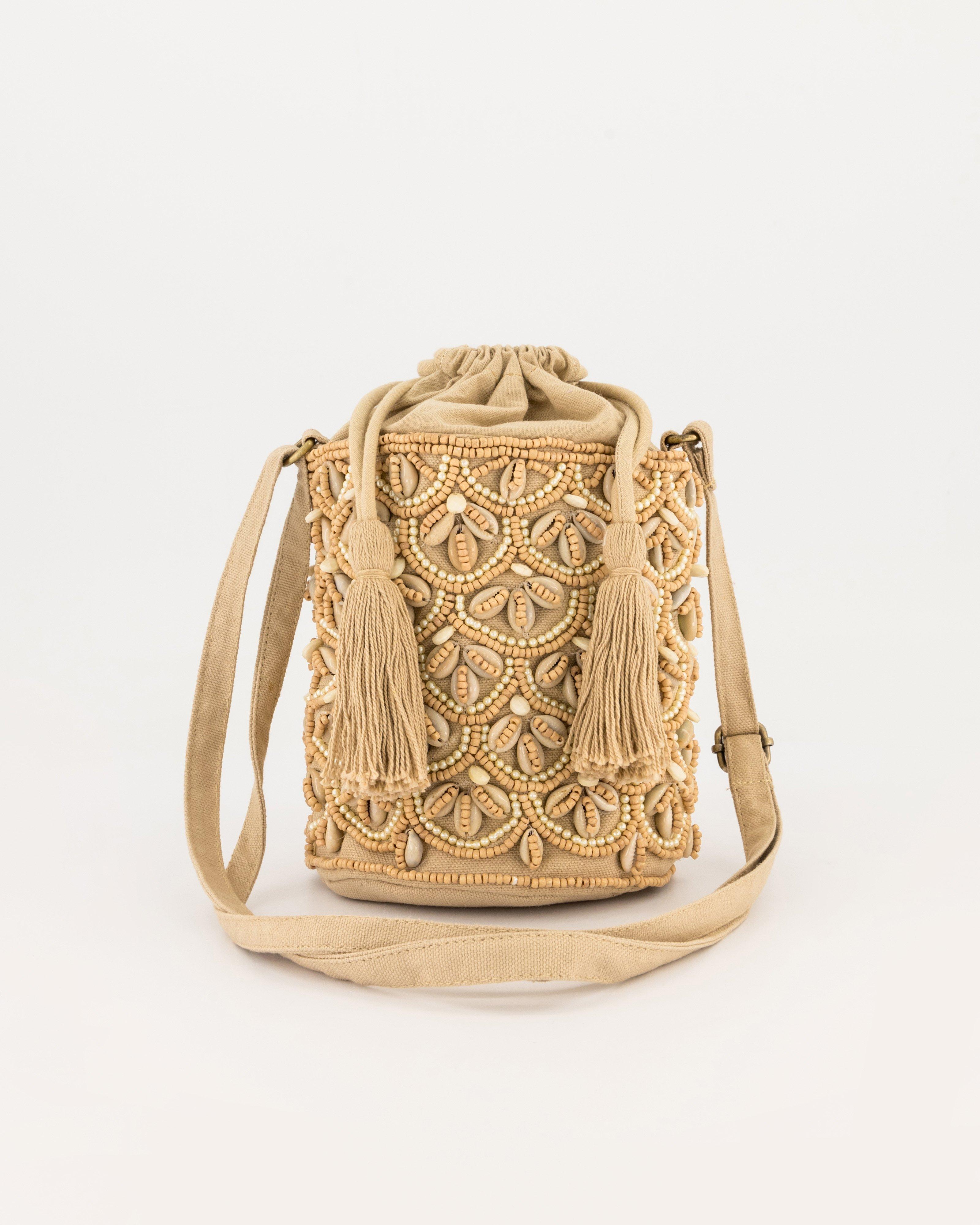 Women’s Roomi Embellished Shell Bucket Bag  -  Stone