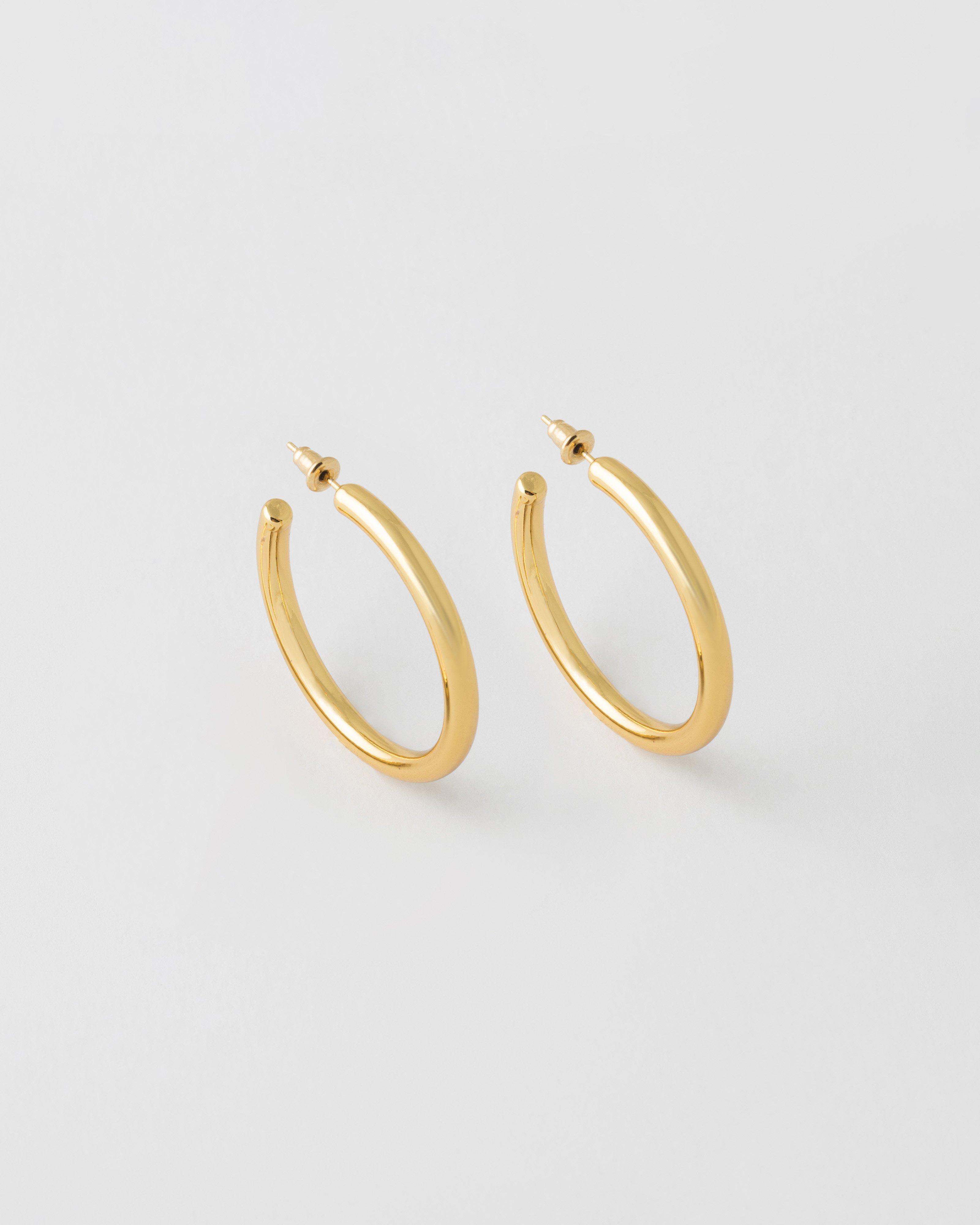 Stainless Steel Basic Large Tube Hoop Earrings -  Gold