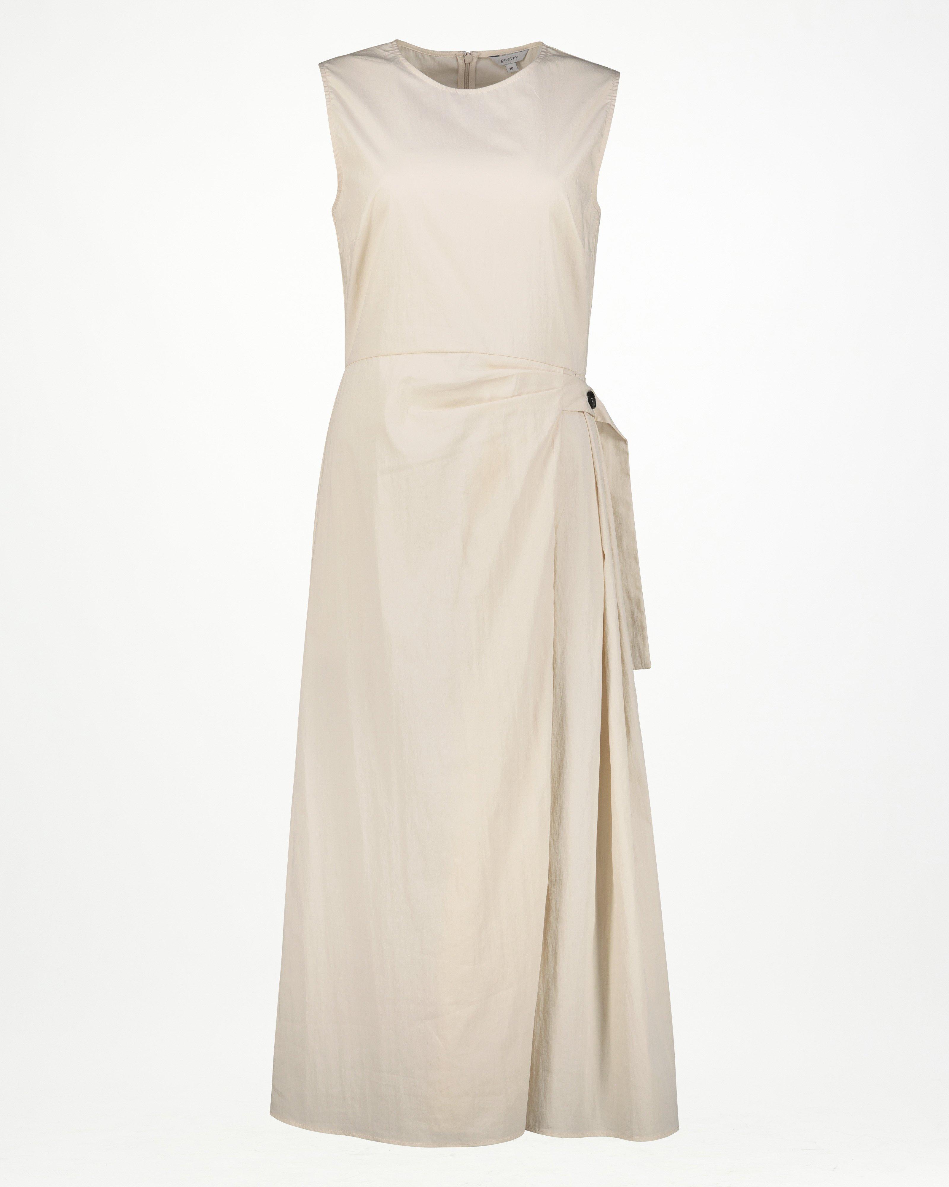Fay Pleat & Tie Detail Midi Dress -  Stone