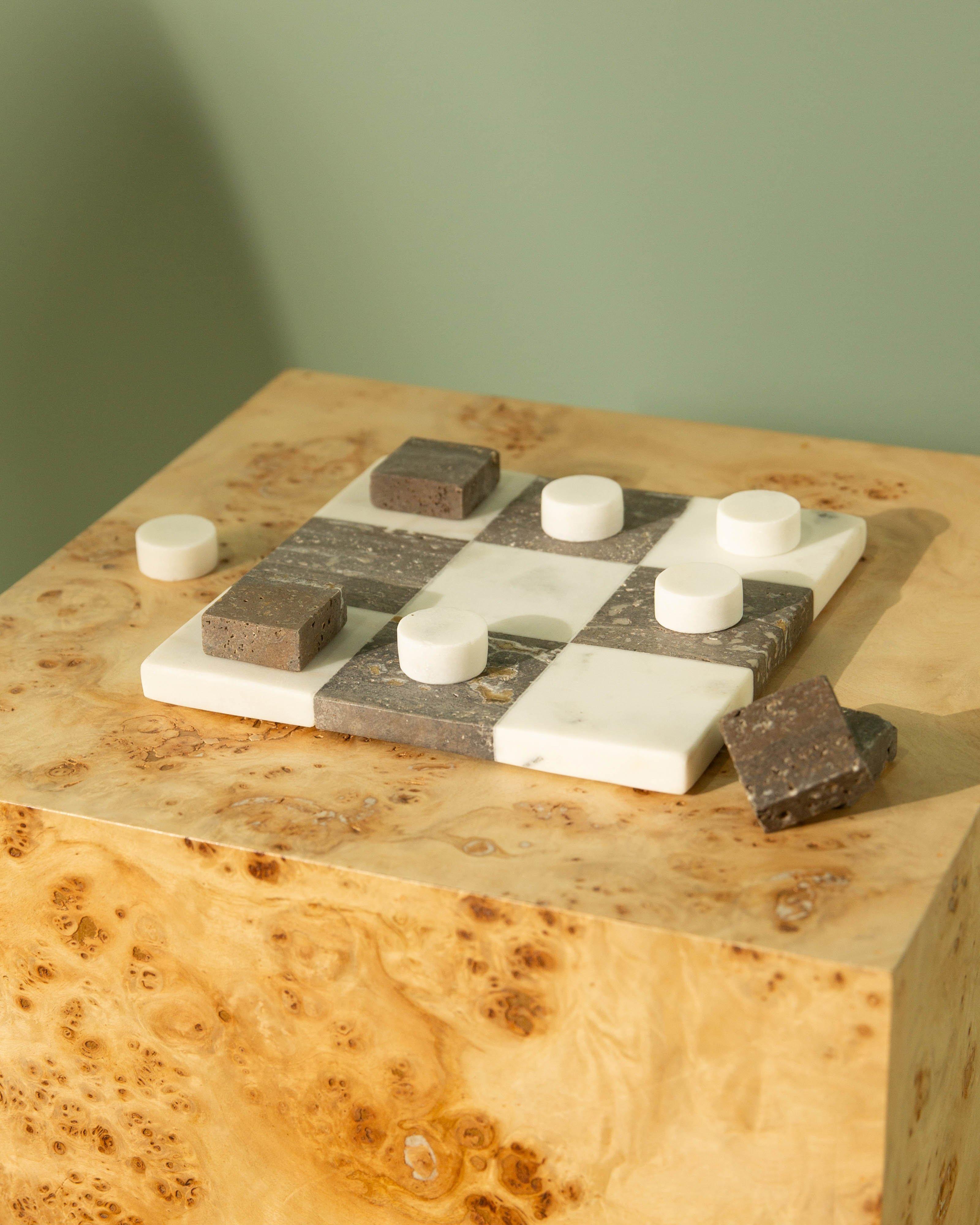 Travertine and Marble Tic Tac Toe -  Brown