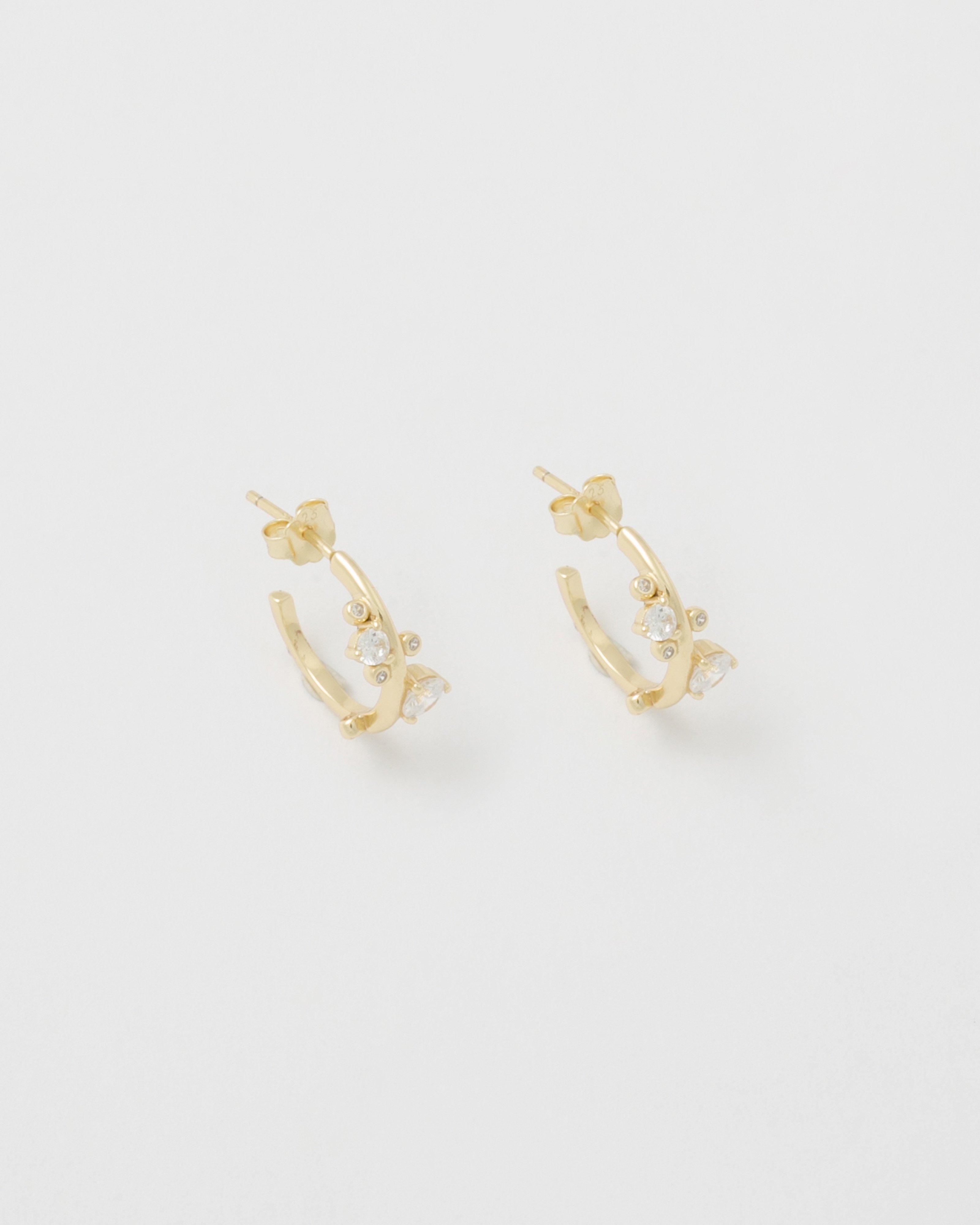 Sterling Silver Scattered Cubic Zirconia Stone Hoop Earrings -  Gold