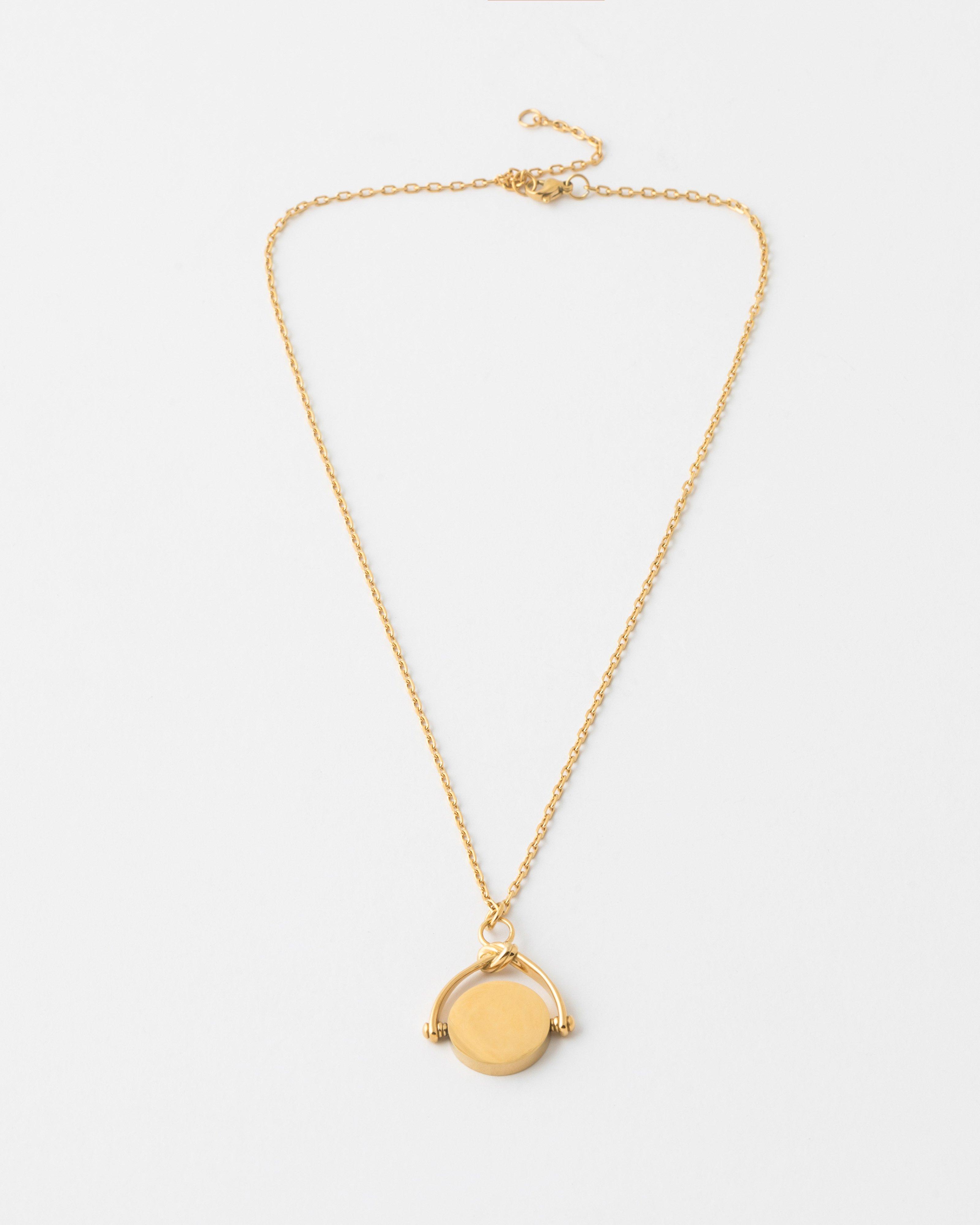 Stainless Steel Circular Disk Pendant Necklace -  Gold