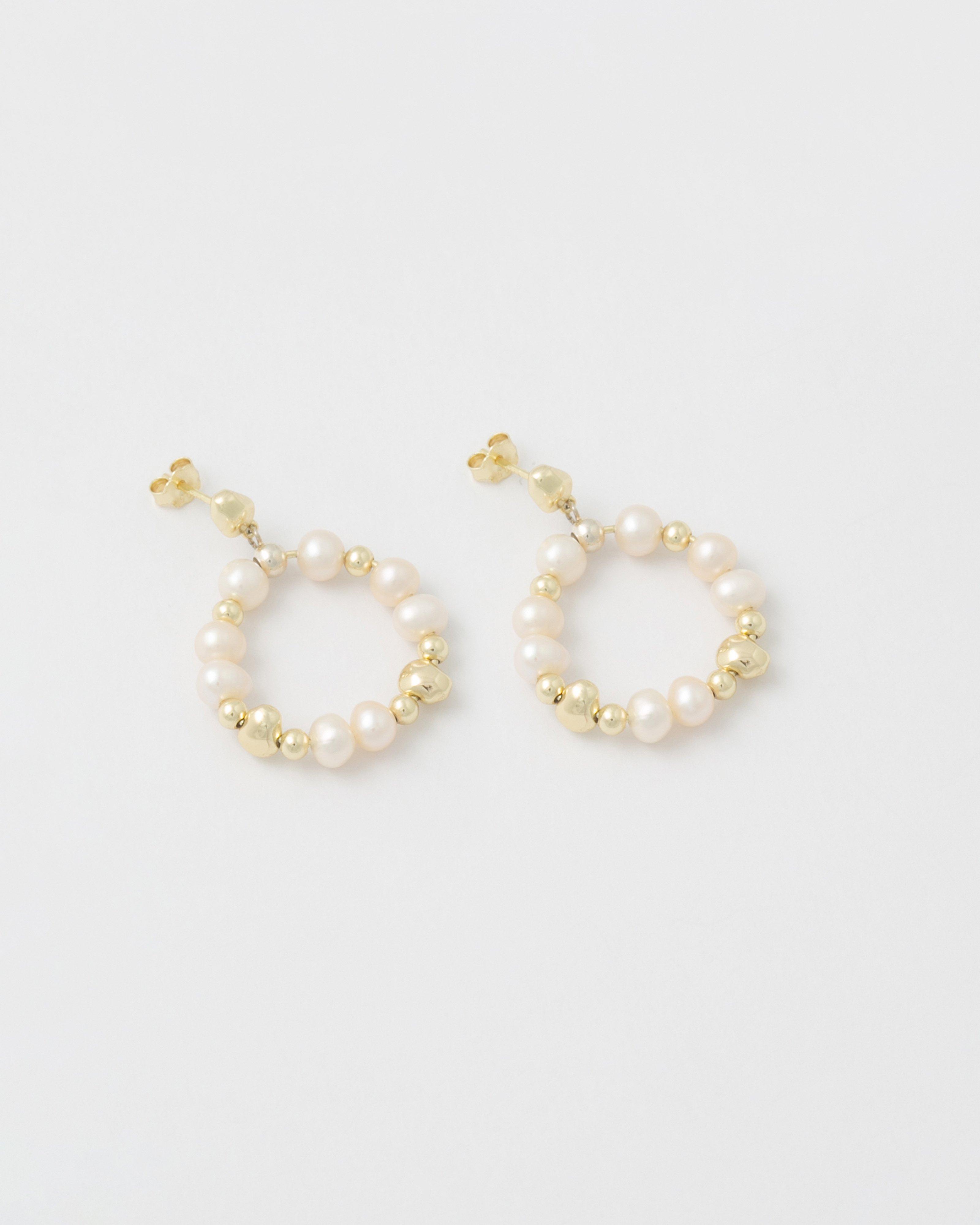 Sterling Silver Freshwater Pearl Circular Crown Drop Earrings -  Milk