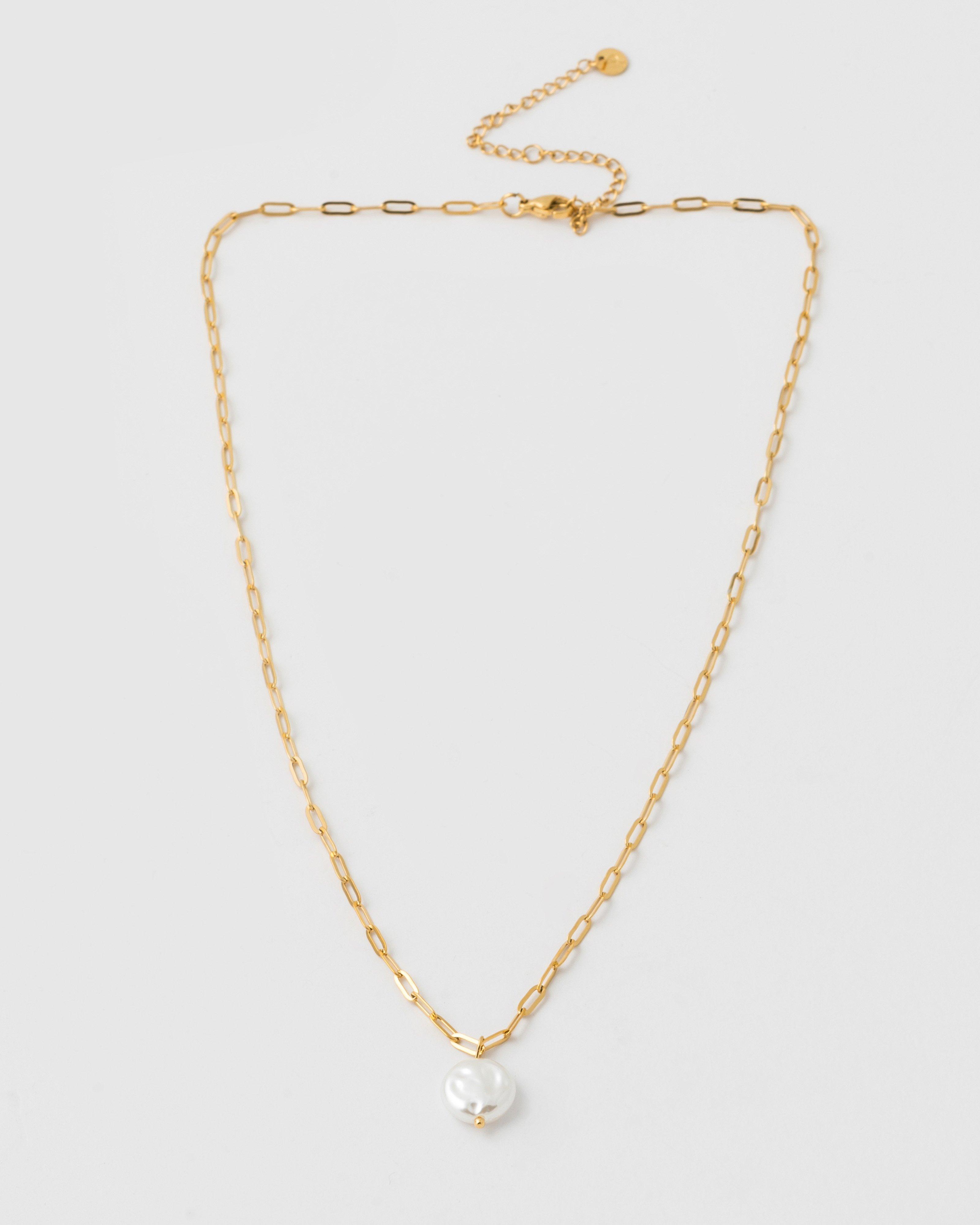 Stainless Steel Freshwater Pearl Pendant Necklace -  Milk
