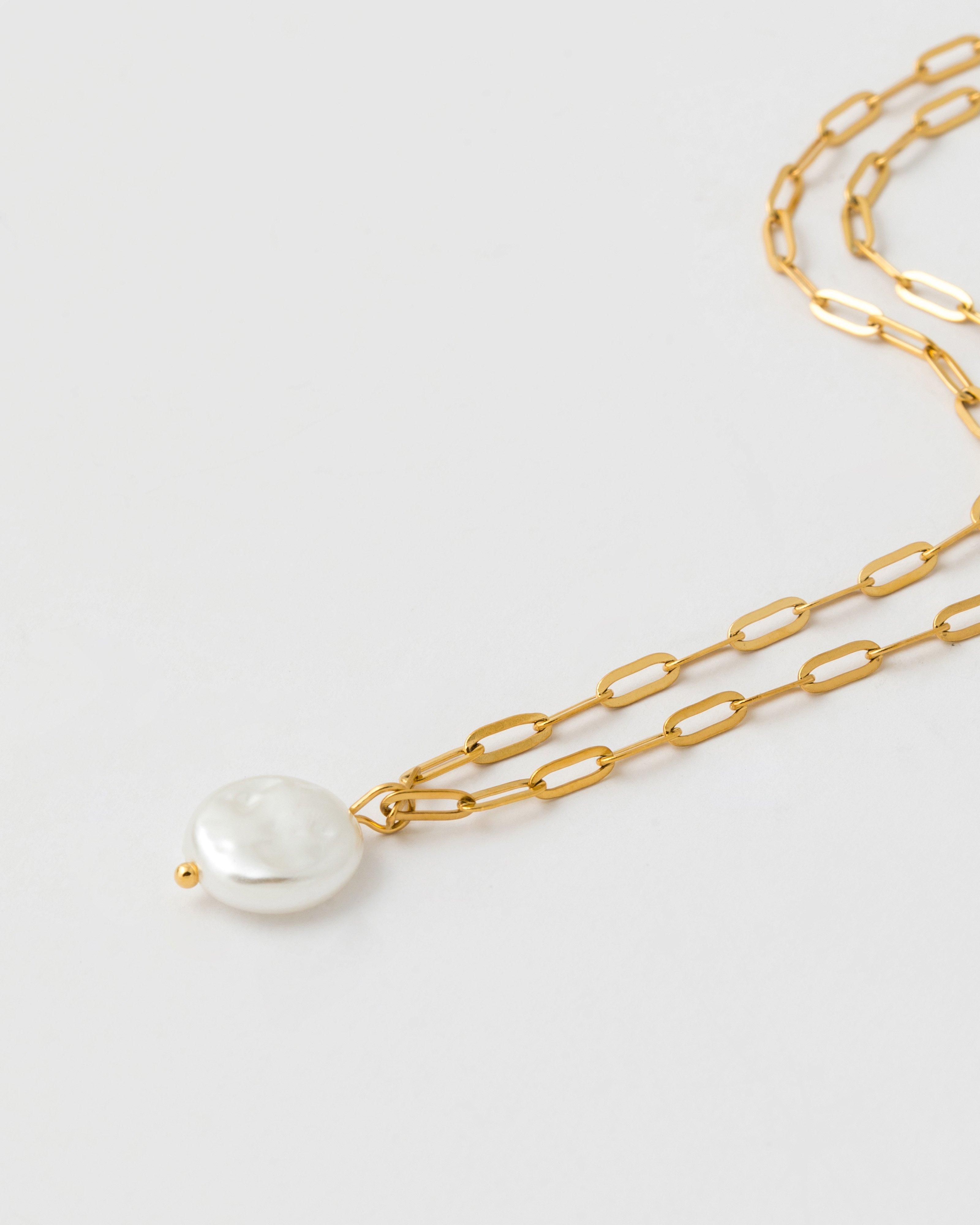 Stainless Steel Freshwater Pearl Pendant Necklace -  Milk