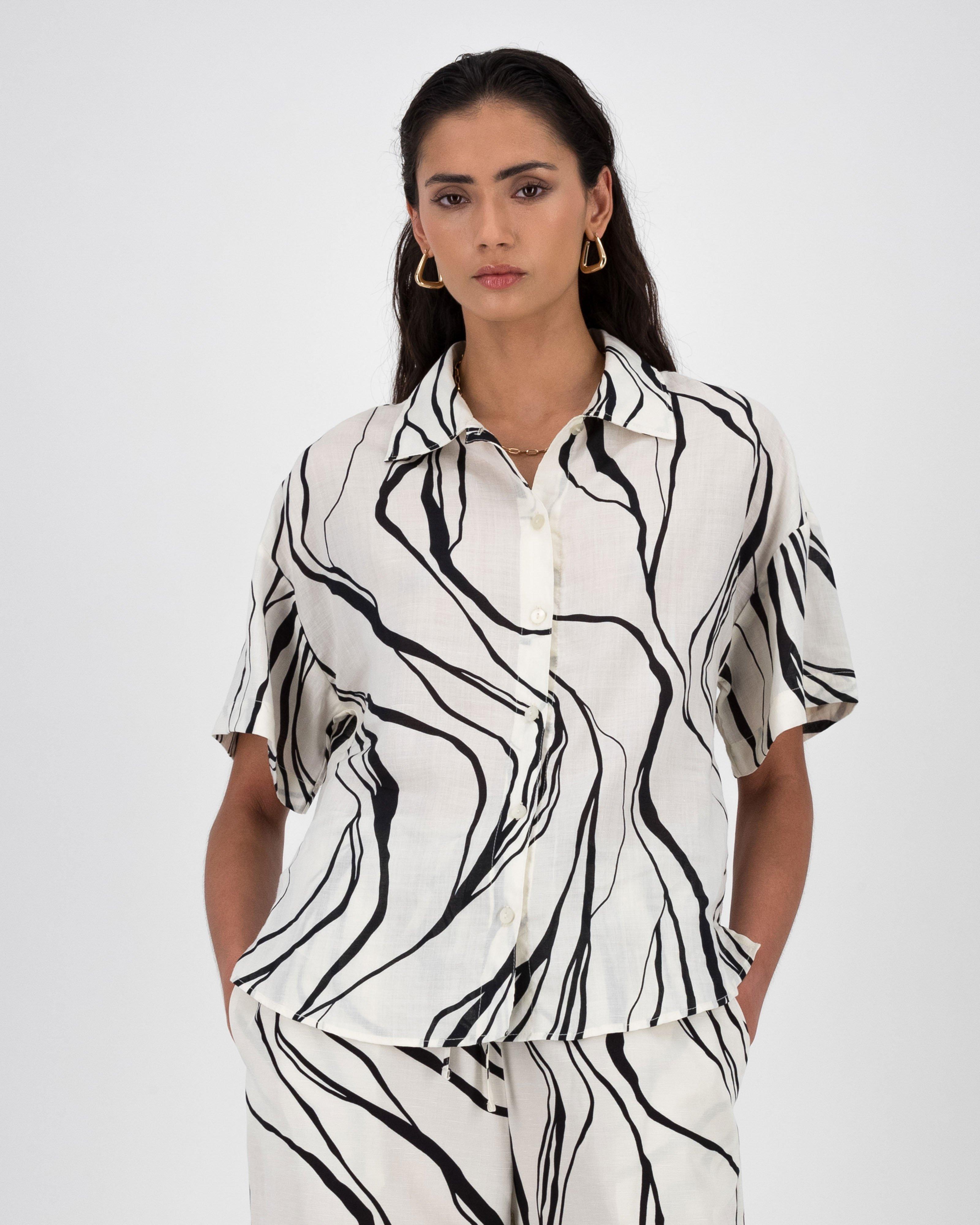 Betsey Cropped Button Up Shirt -  White