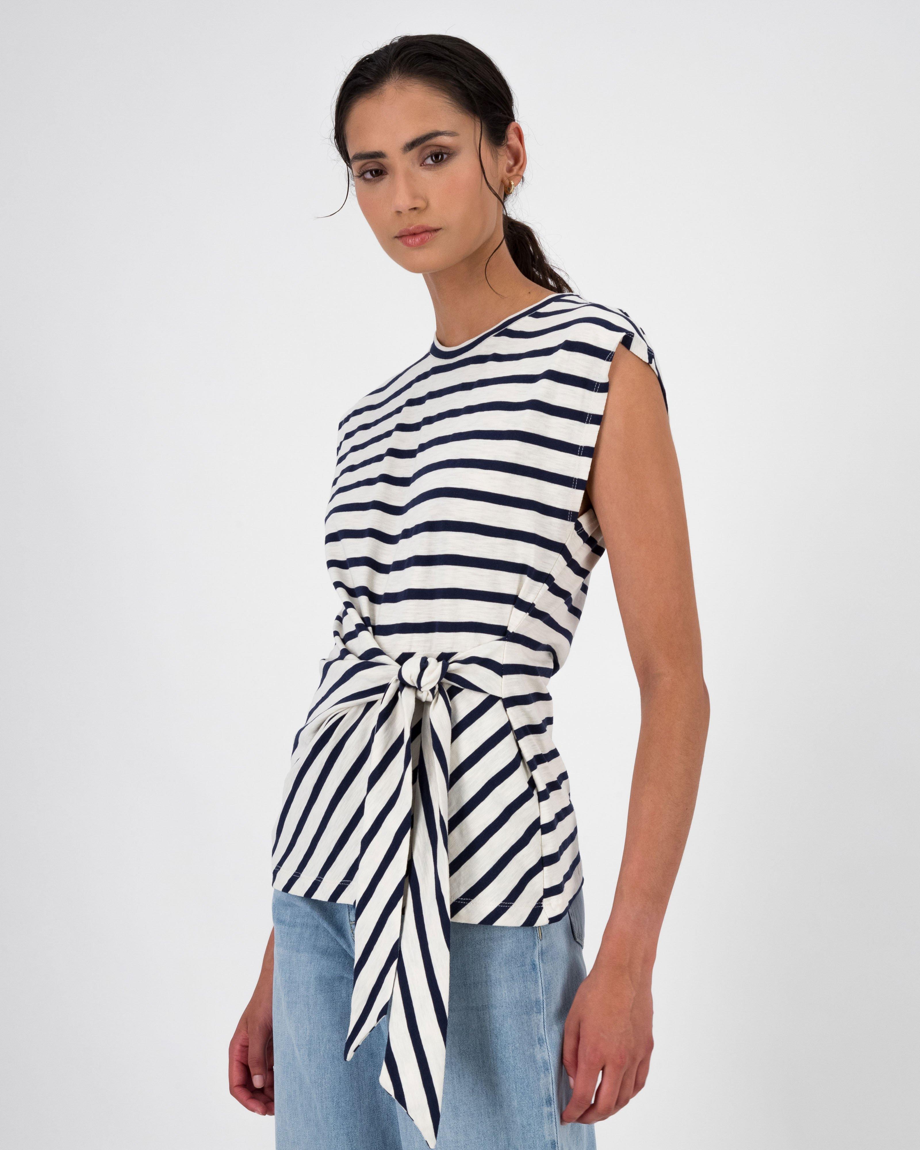 Renee Stripe Detail Top -  Navy