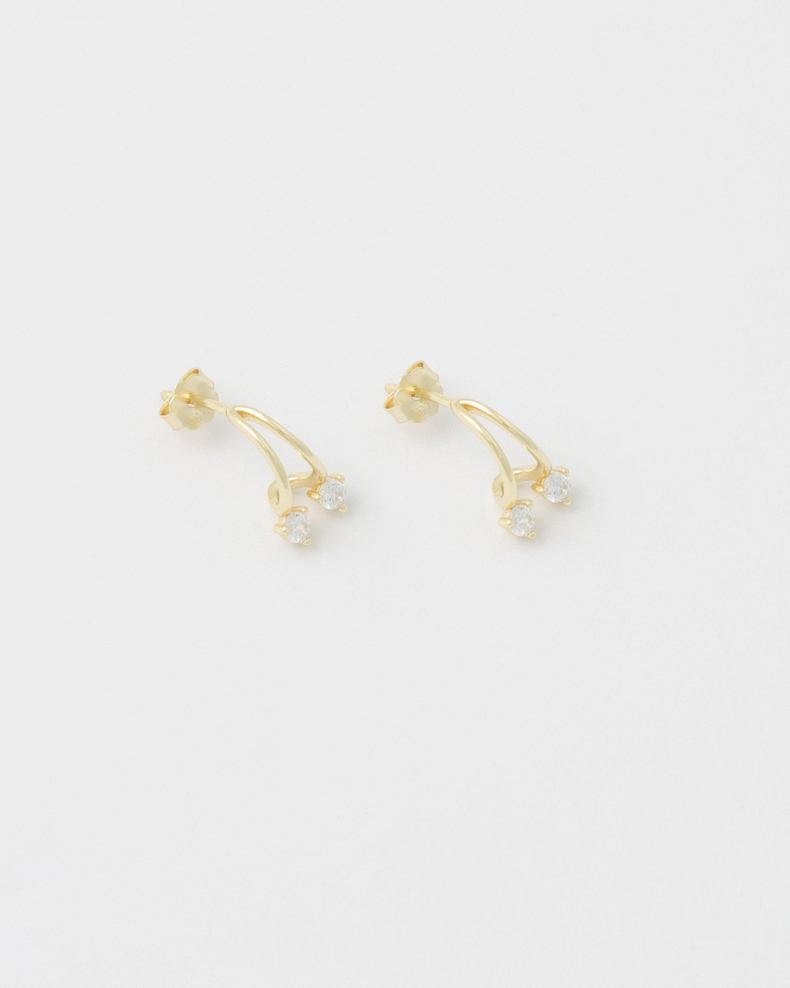 Sterling Silver Triangular Inset Stone Stud Earrings -  Gold