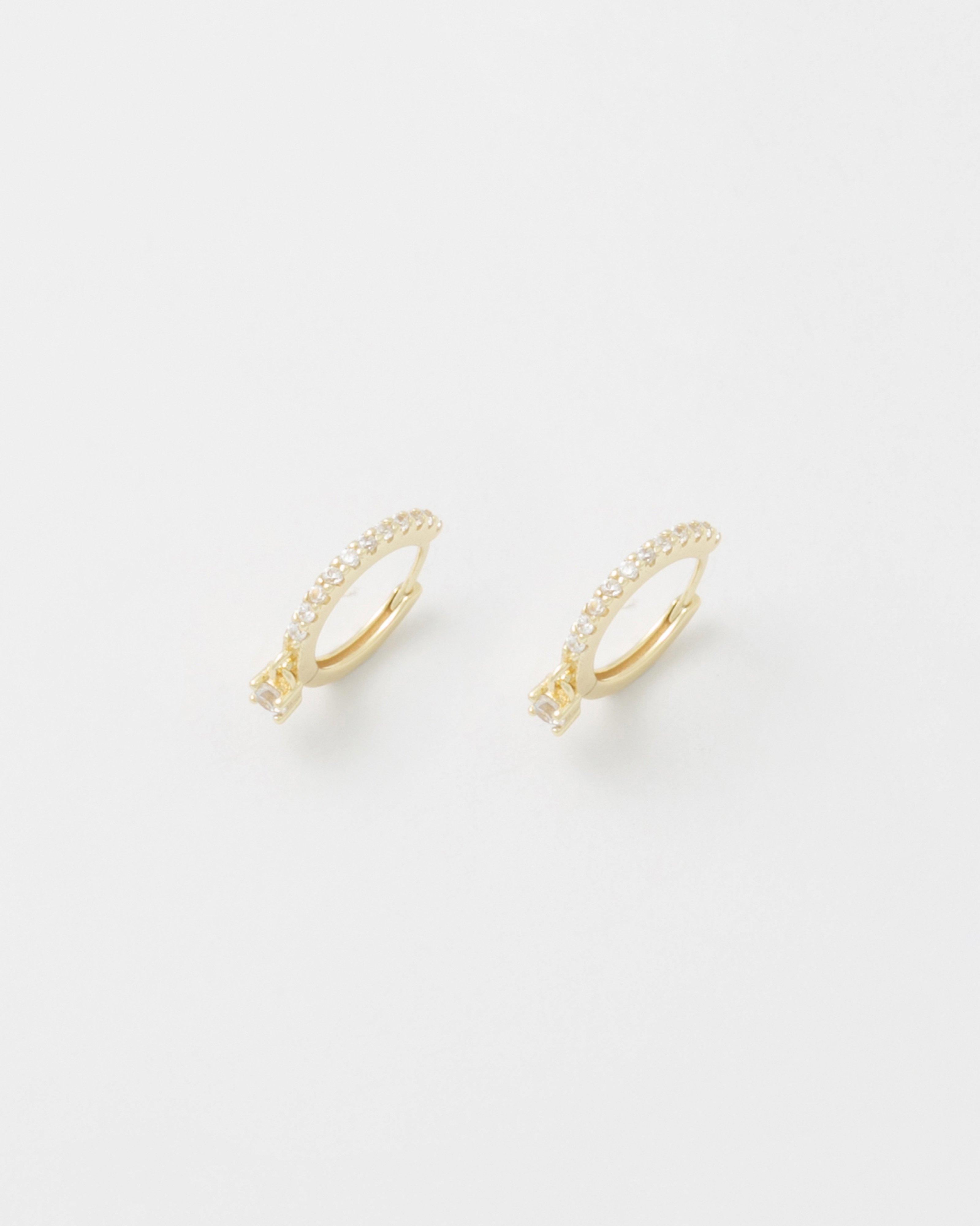 Sterling Silver Square & Cubic Zirconia Stone Huggie Earrings -  Camo