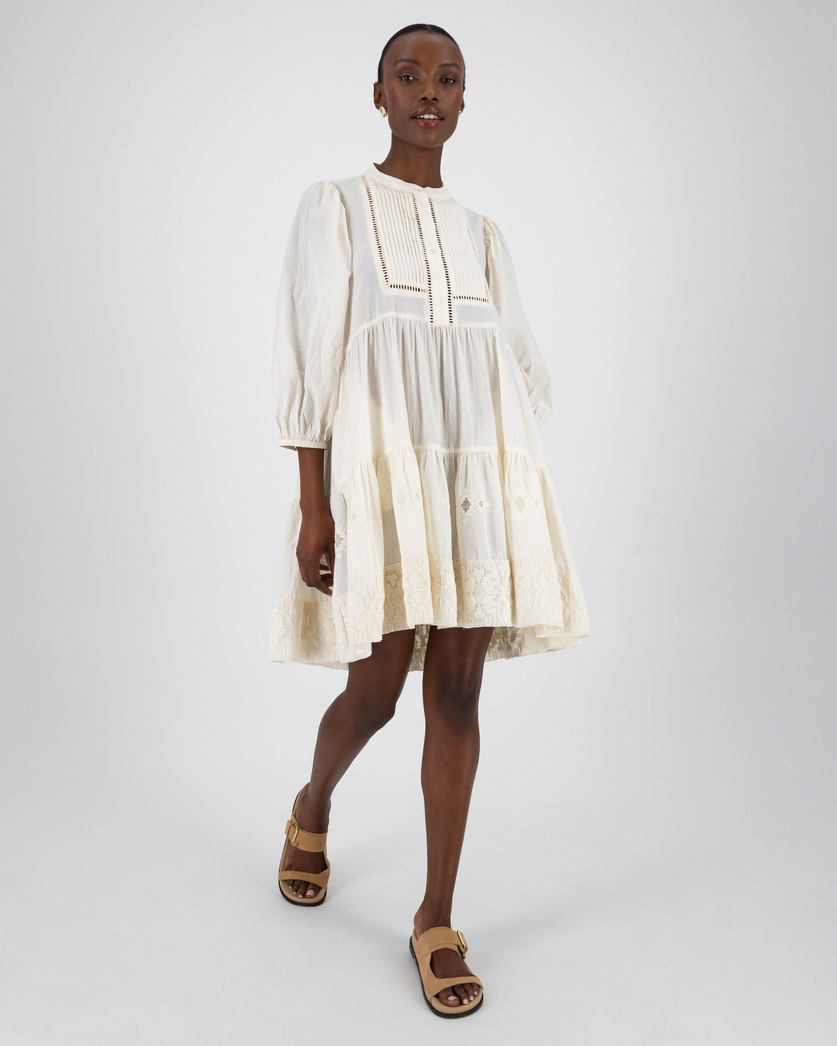 Maya Embroidered Tiered Dress -  White
