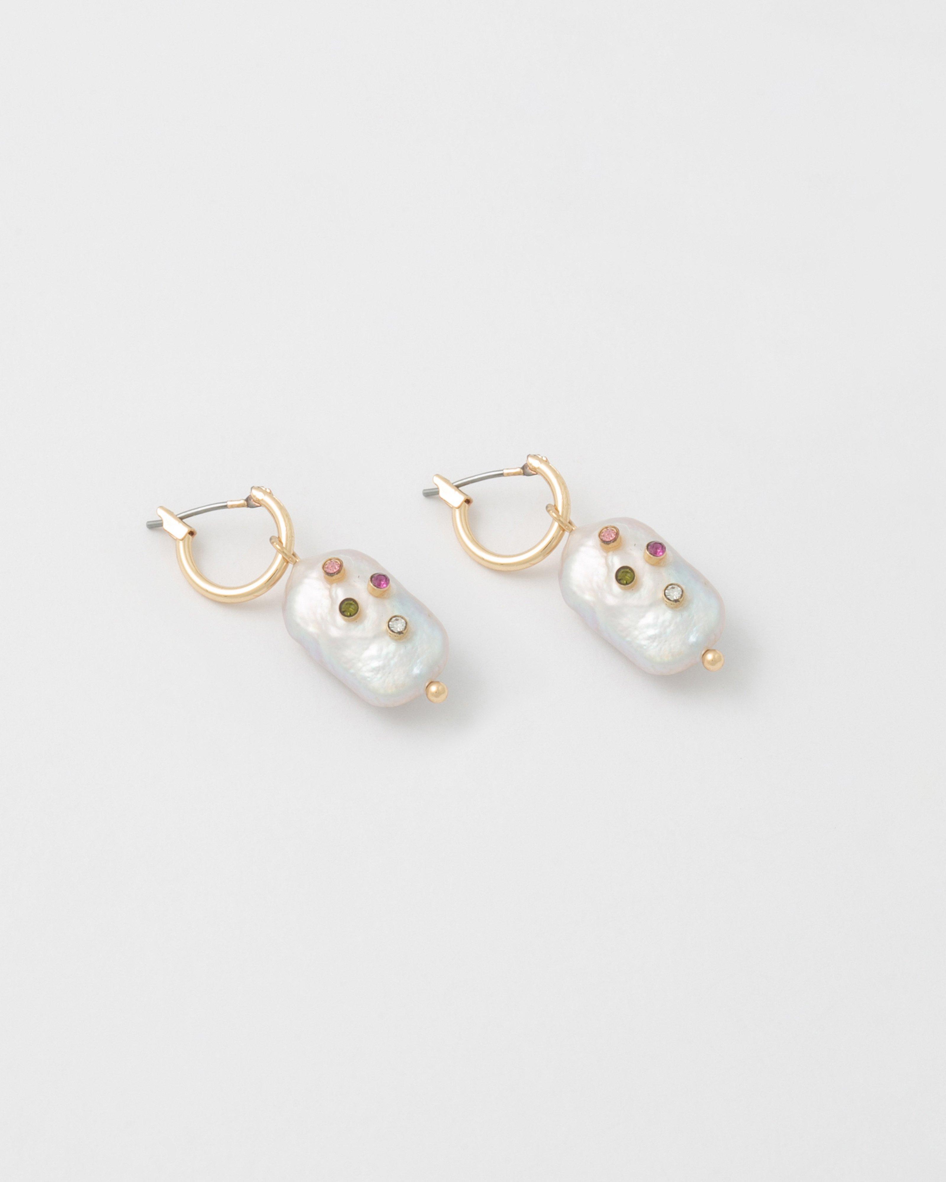 Mismatched Freshwater Pearl and Stone Drop Earrings -  Milk