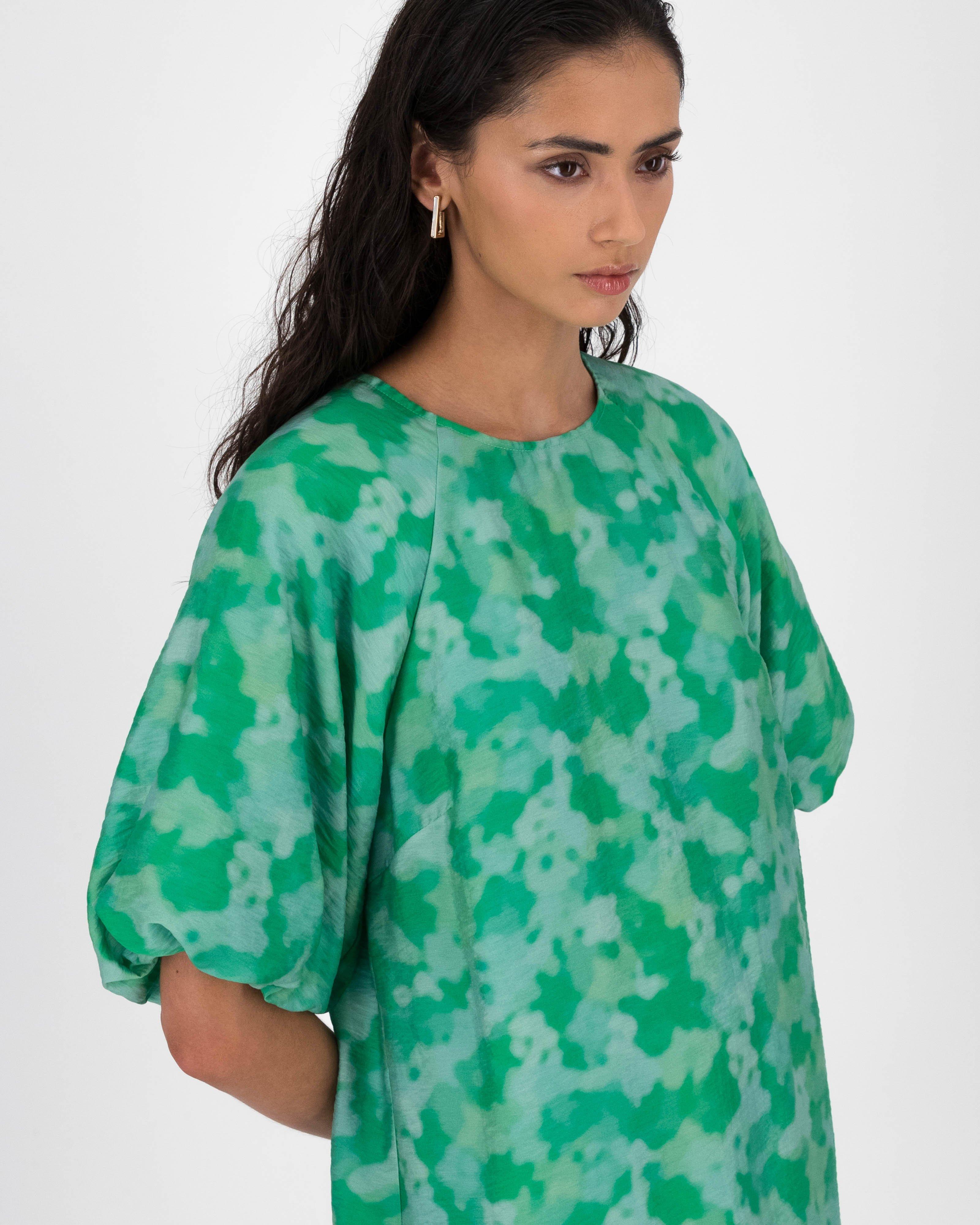 Millie Printed Short Dress -  Green
