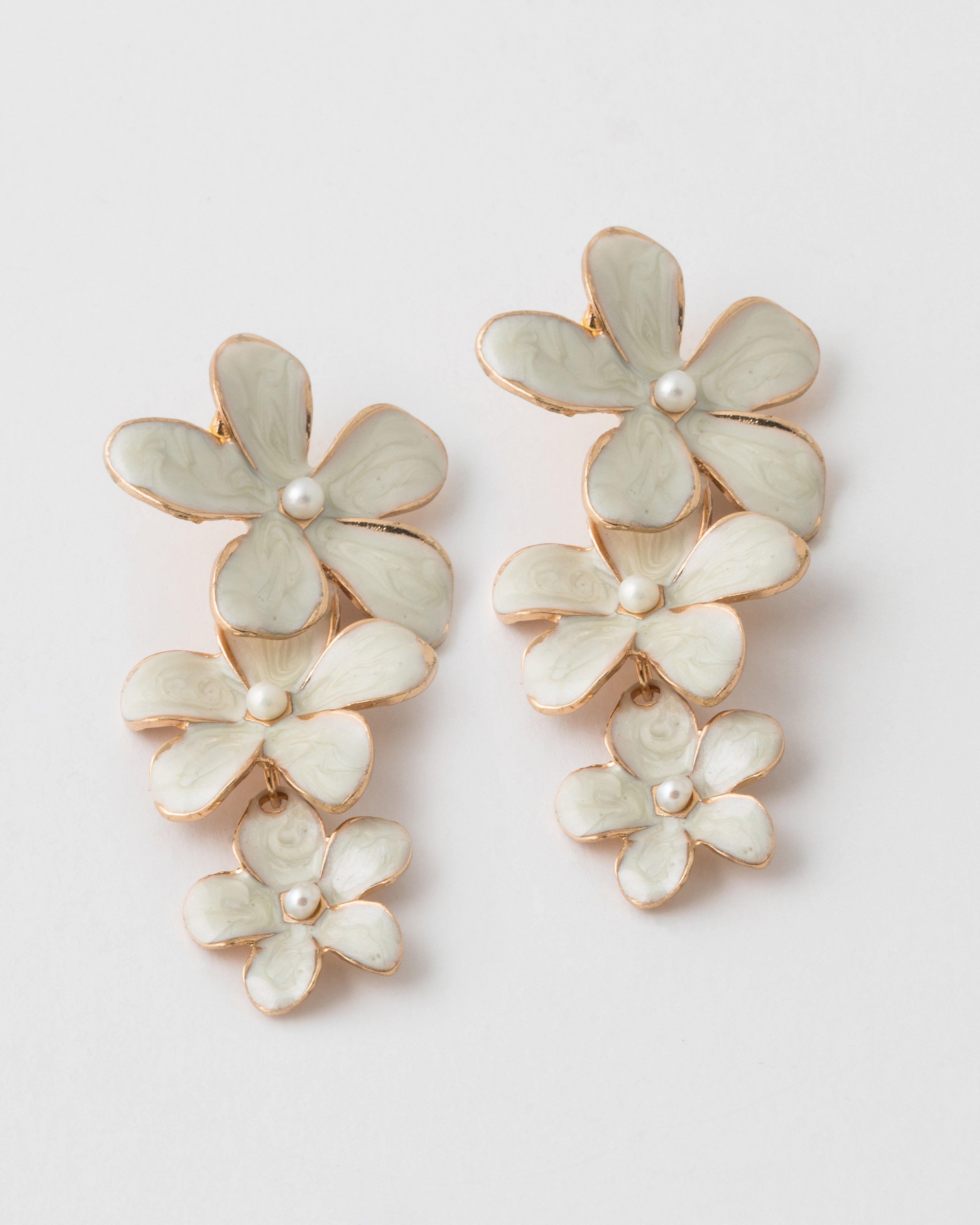 Three Tier Resin Texture Statement Earrings -  Milk