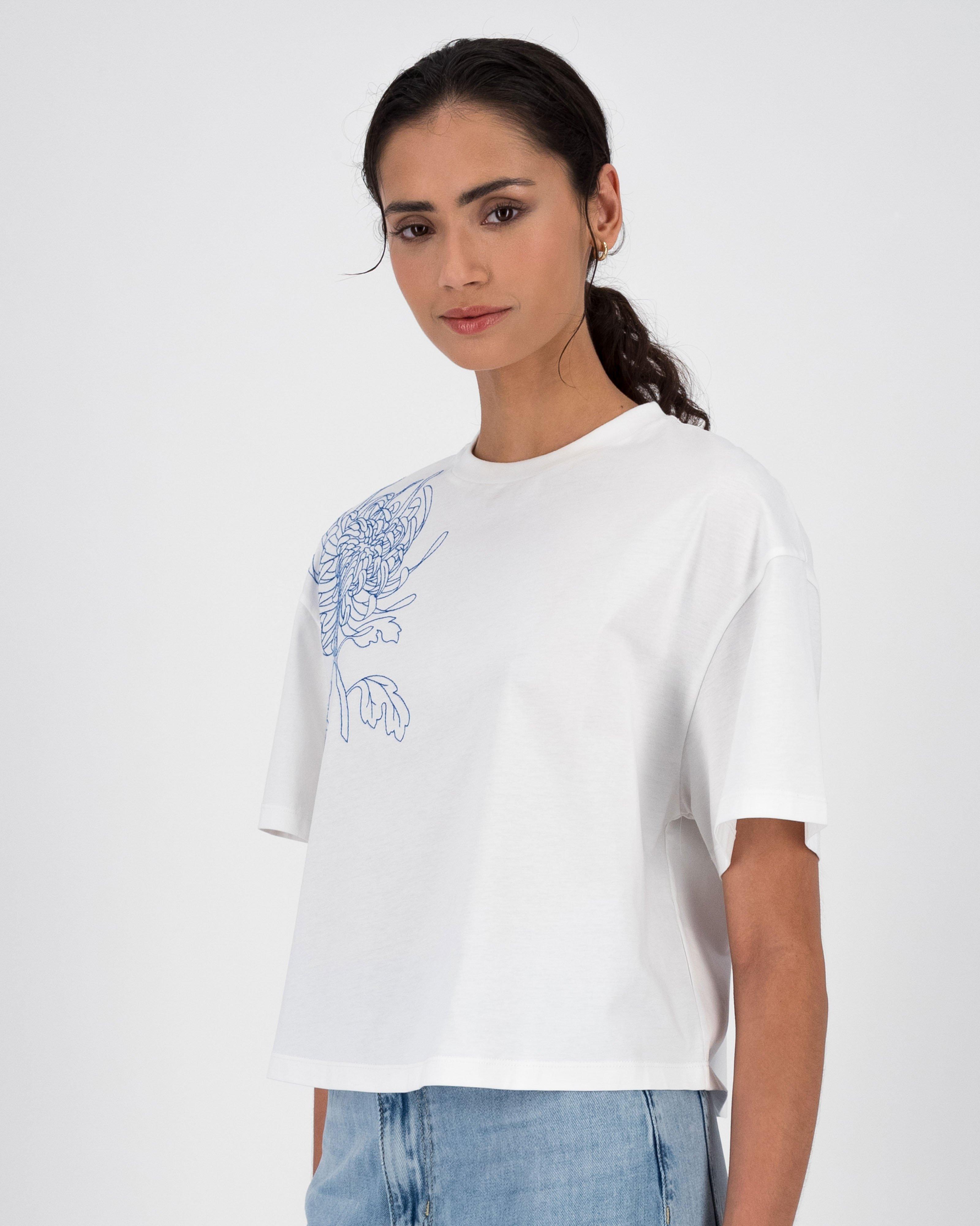 Marina Embroidered Tee -  White