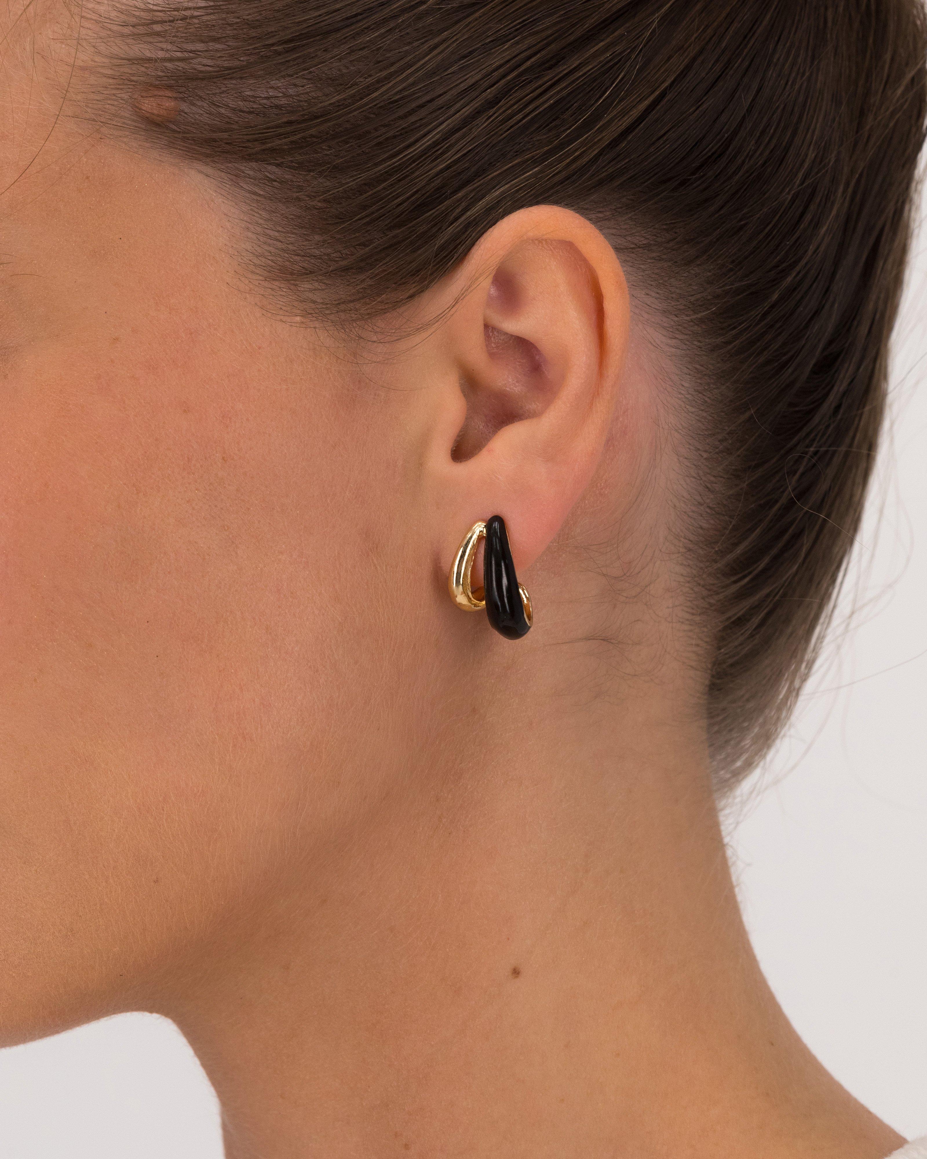 Epoxy & Metal Double J Hoop Earrings -  Black