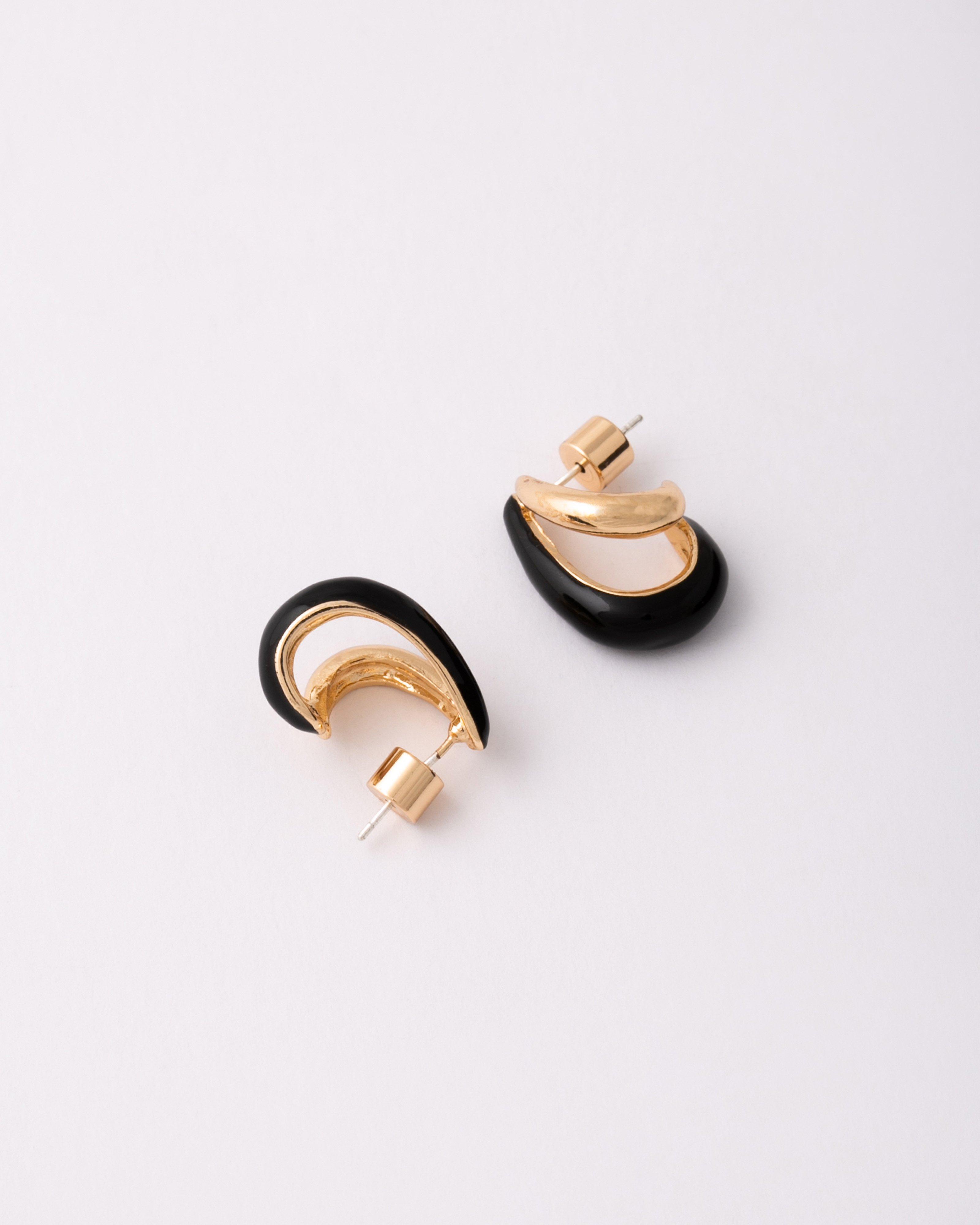 Epoxy & Metal Double J Hoop Earrings -  Black