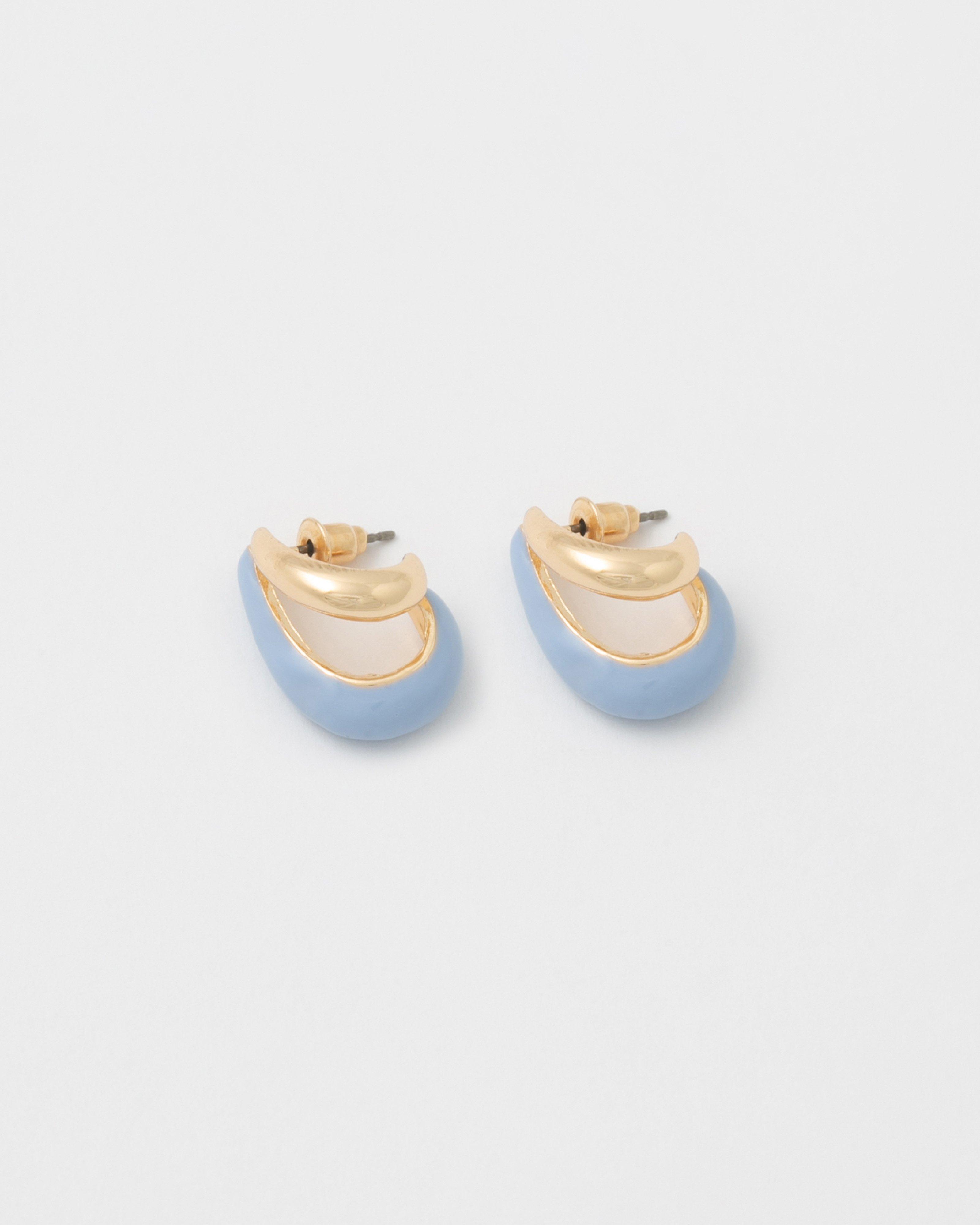 Epoxy & Metal Double J Hoop Earrings -  Light Blue