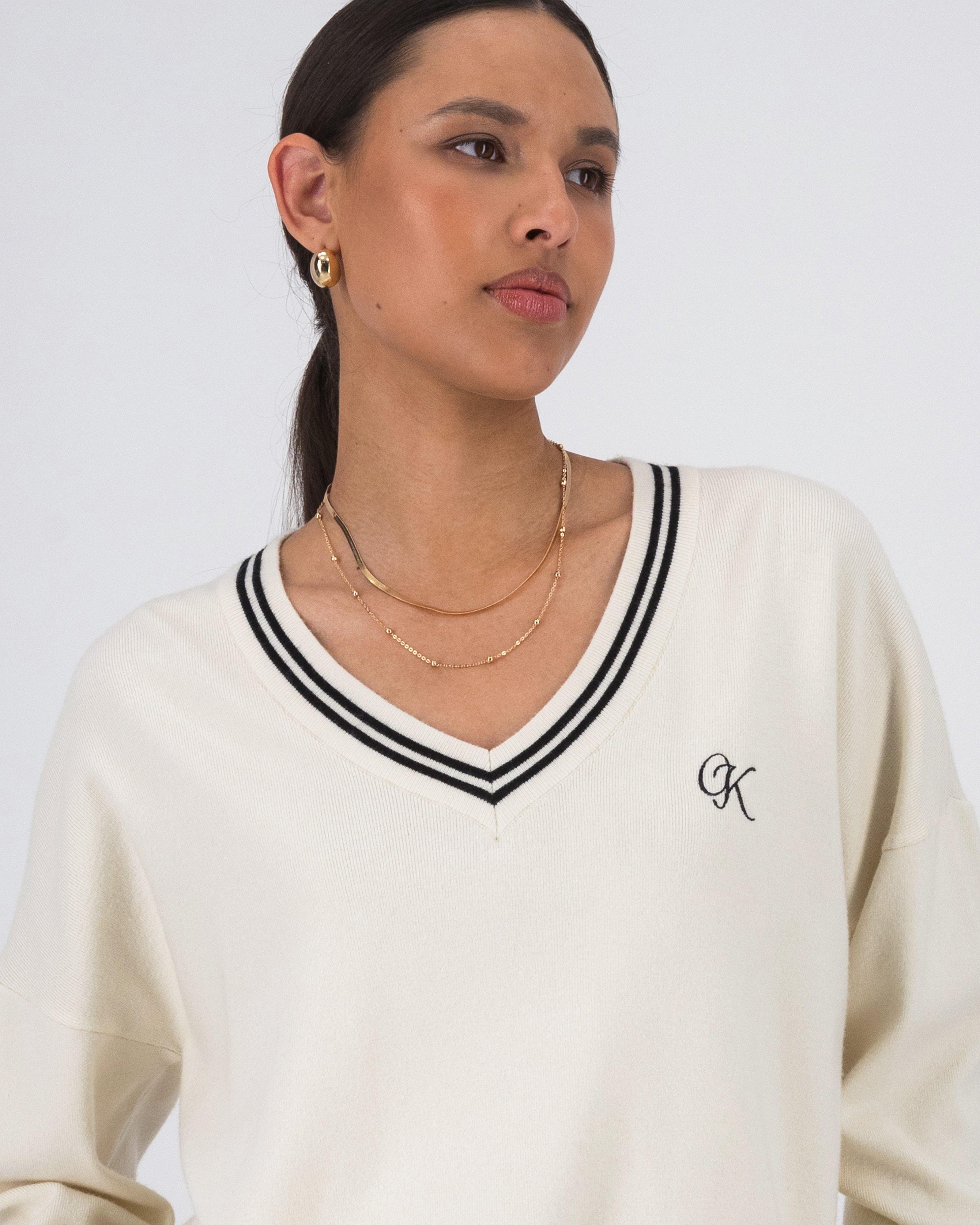 Women's Charlie V-Neck Jumper -  White