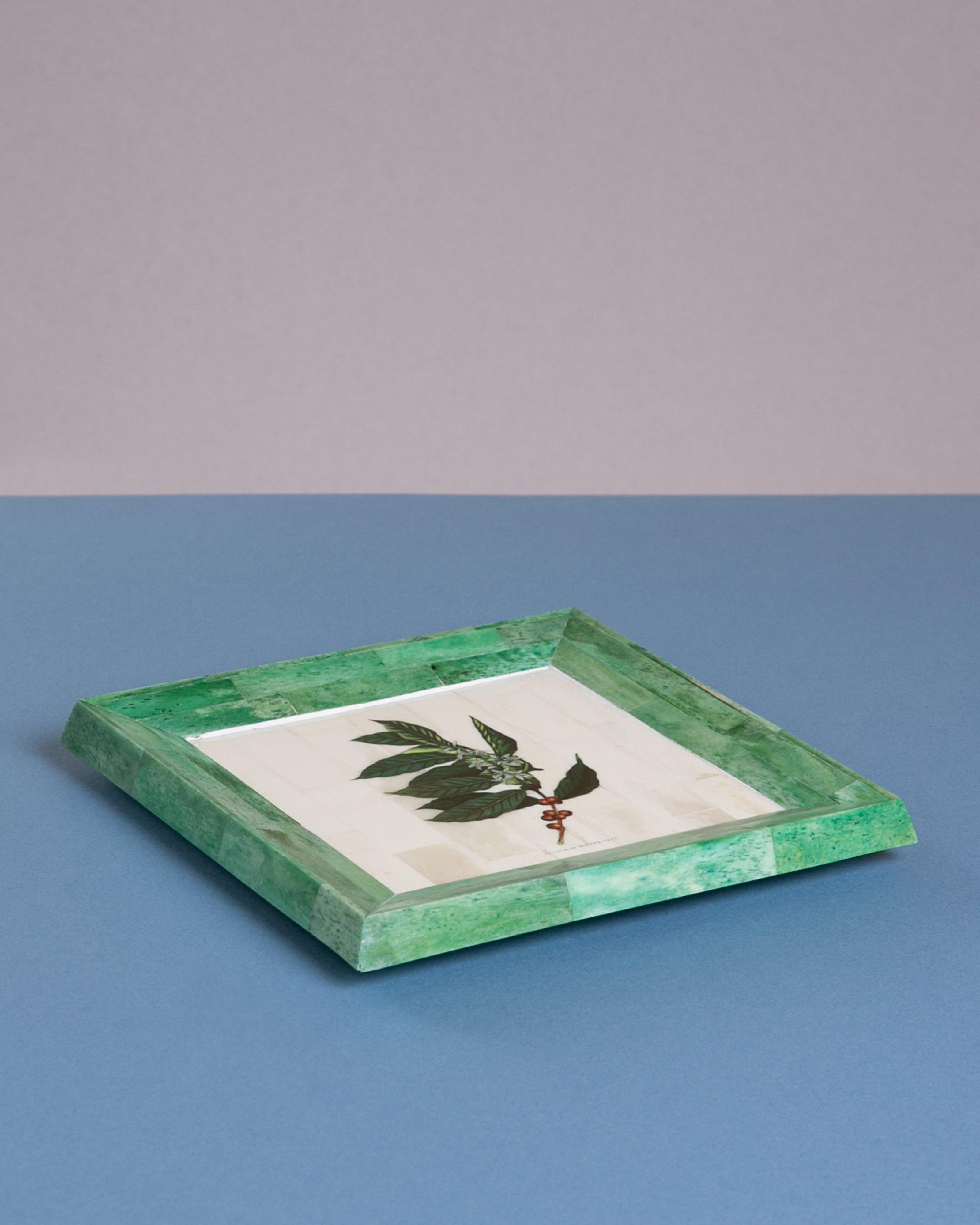 Hand-Painted Bone Frond Tray -  Green