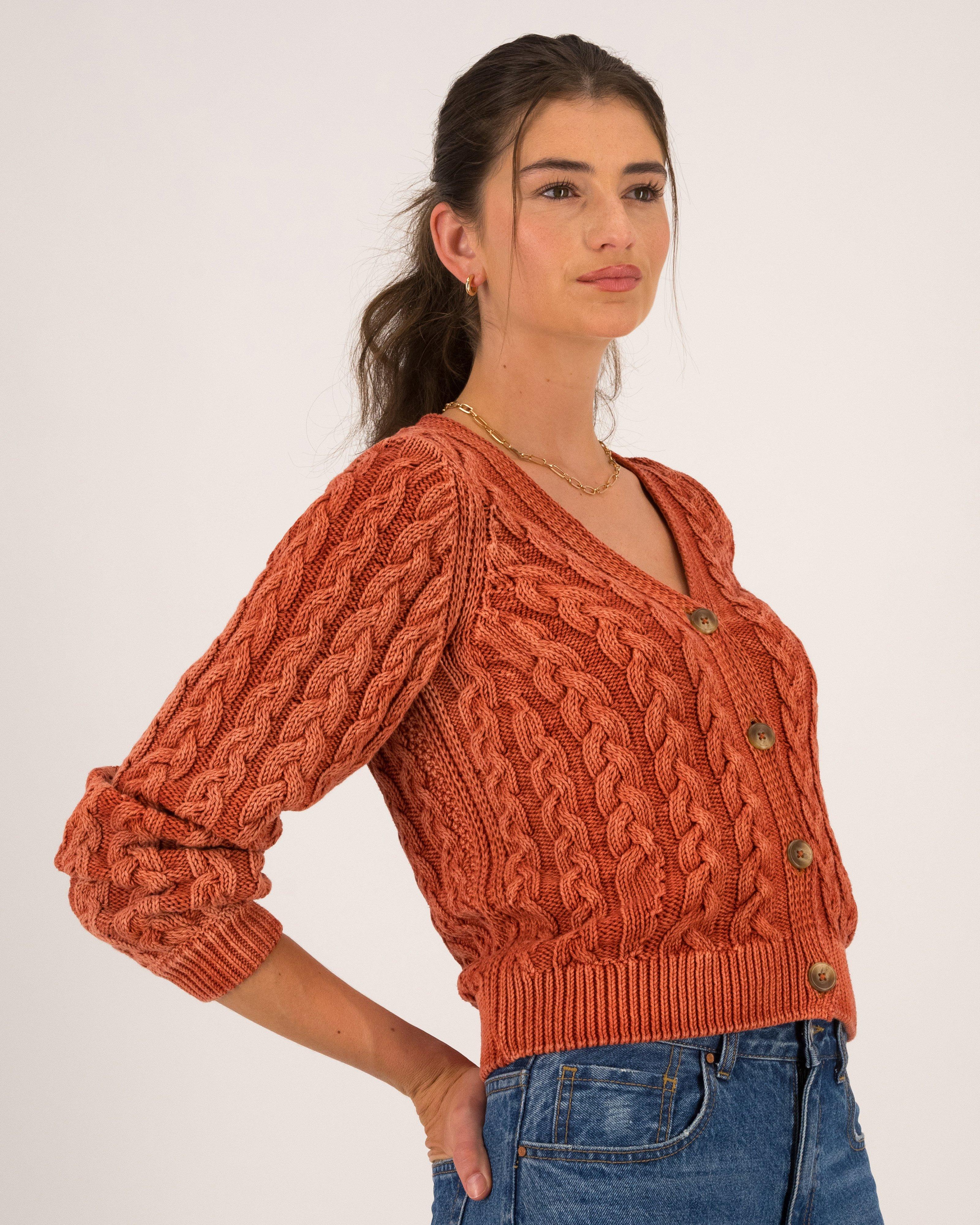Women's Connie Cable Cardi -  Rust