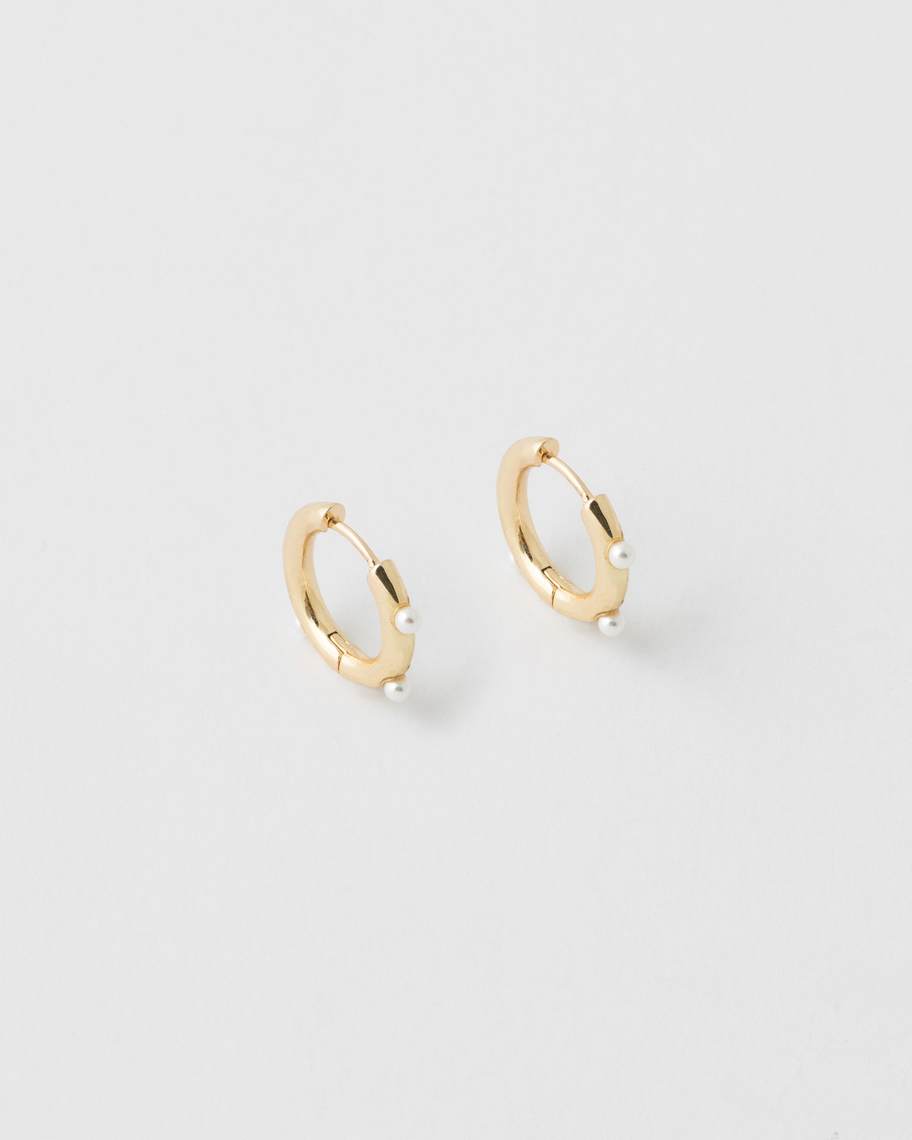Freshwater Pearl Huggie Hoop Earrings -  Gold