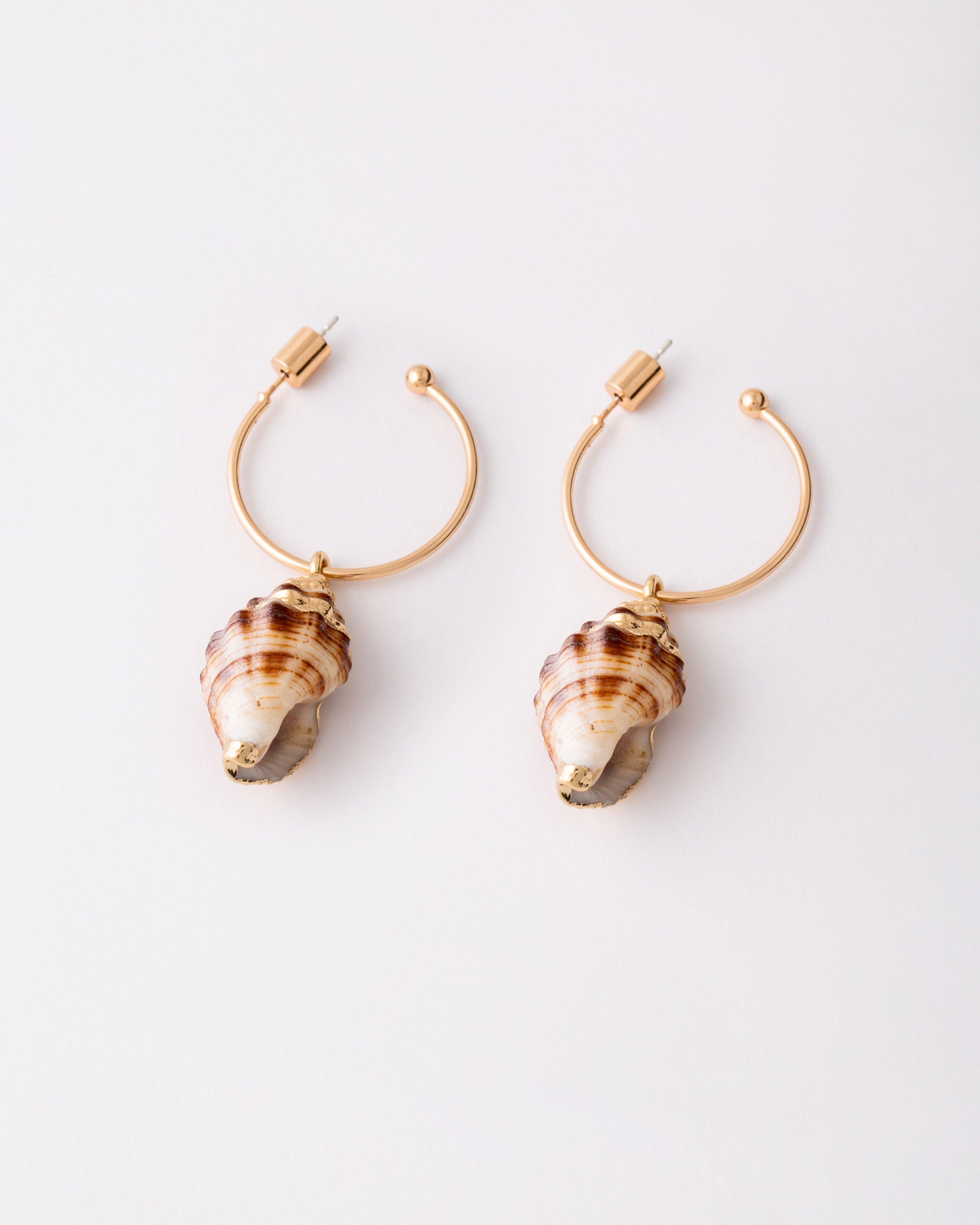 Textured Shell Hoop Earrings -  Gold