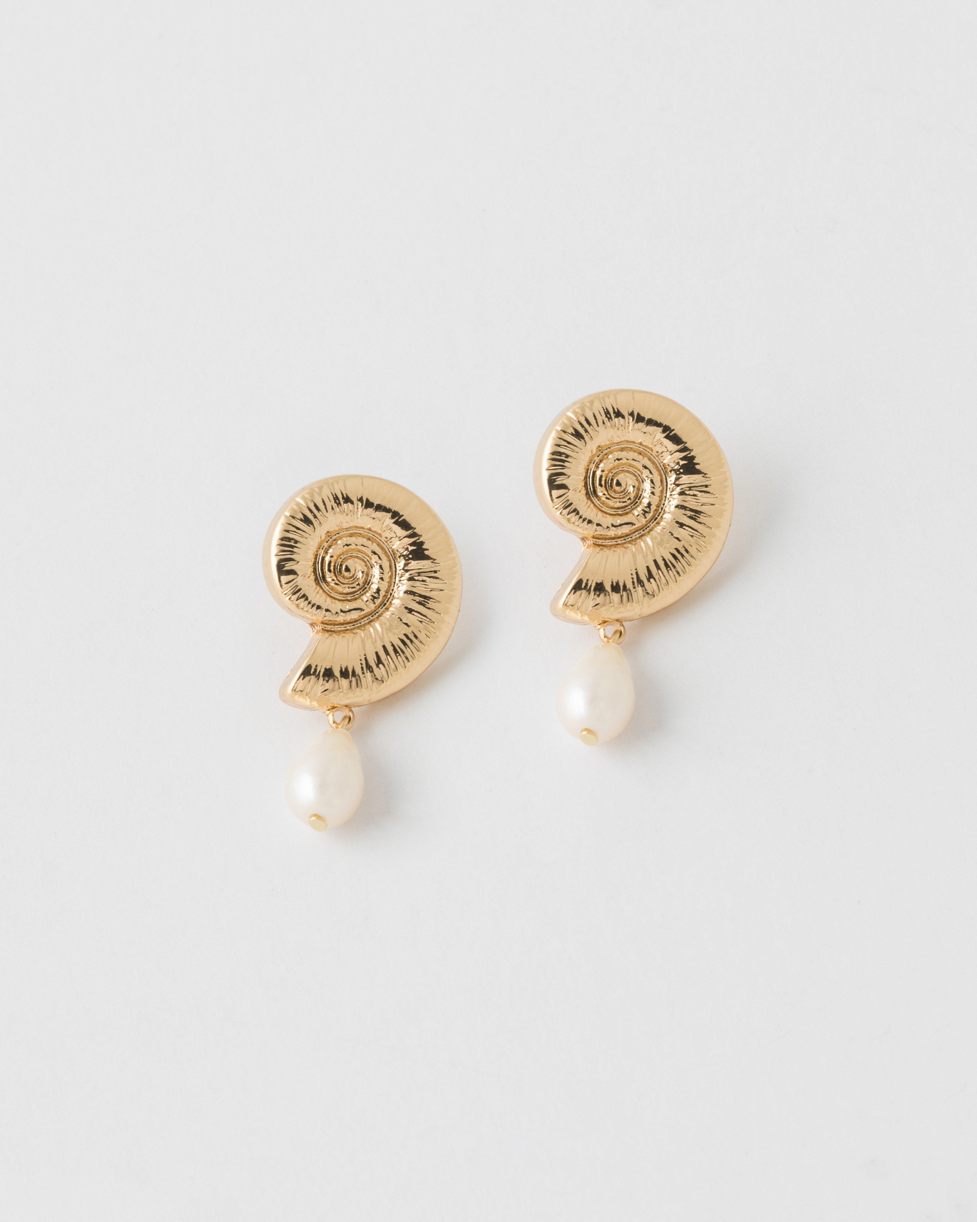 Shell Shape & Freshwater Pearl Drop Earrings -  Milk