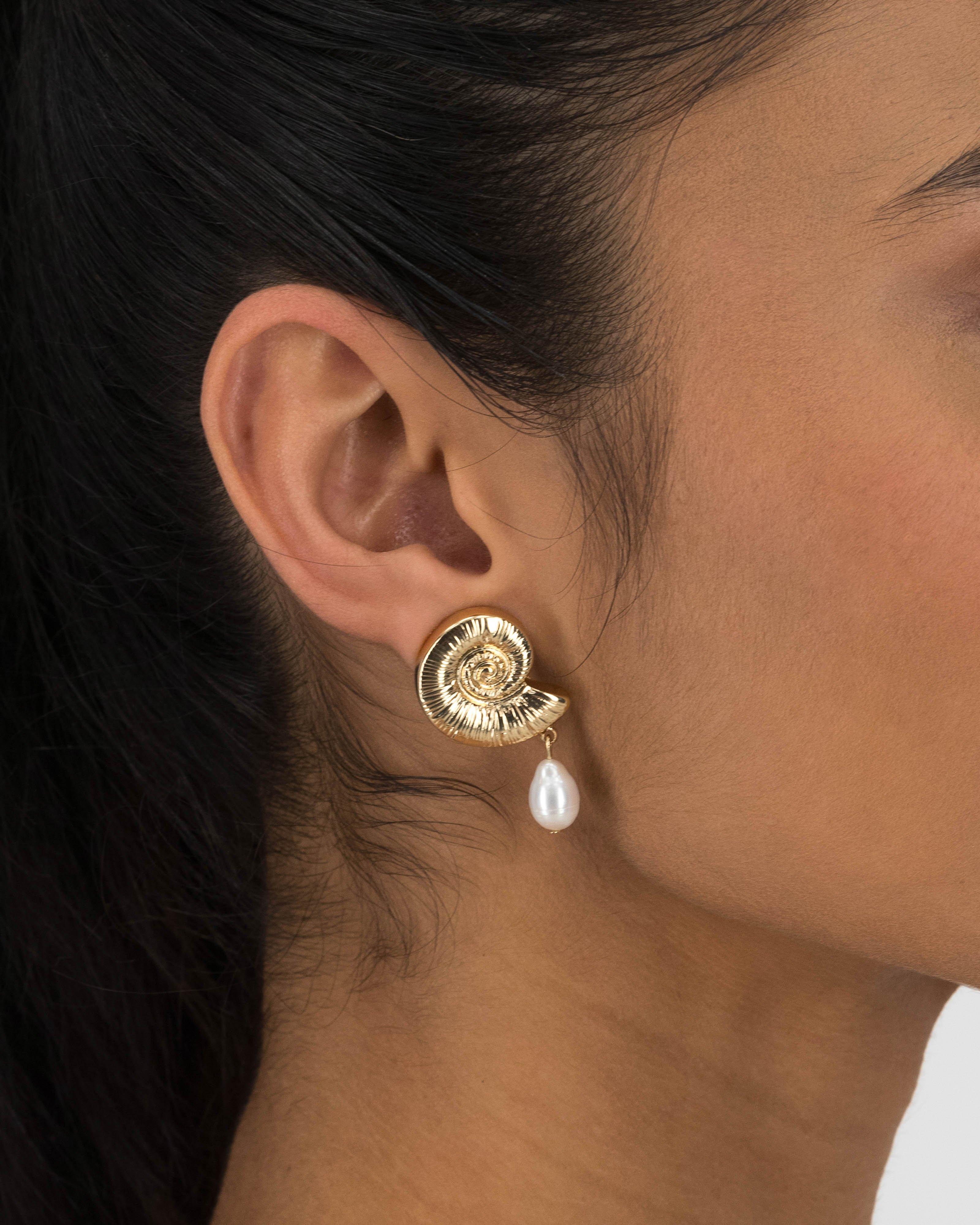 Shell Shape & Freshwater Pearl Drop Earrings -  Milk