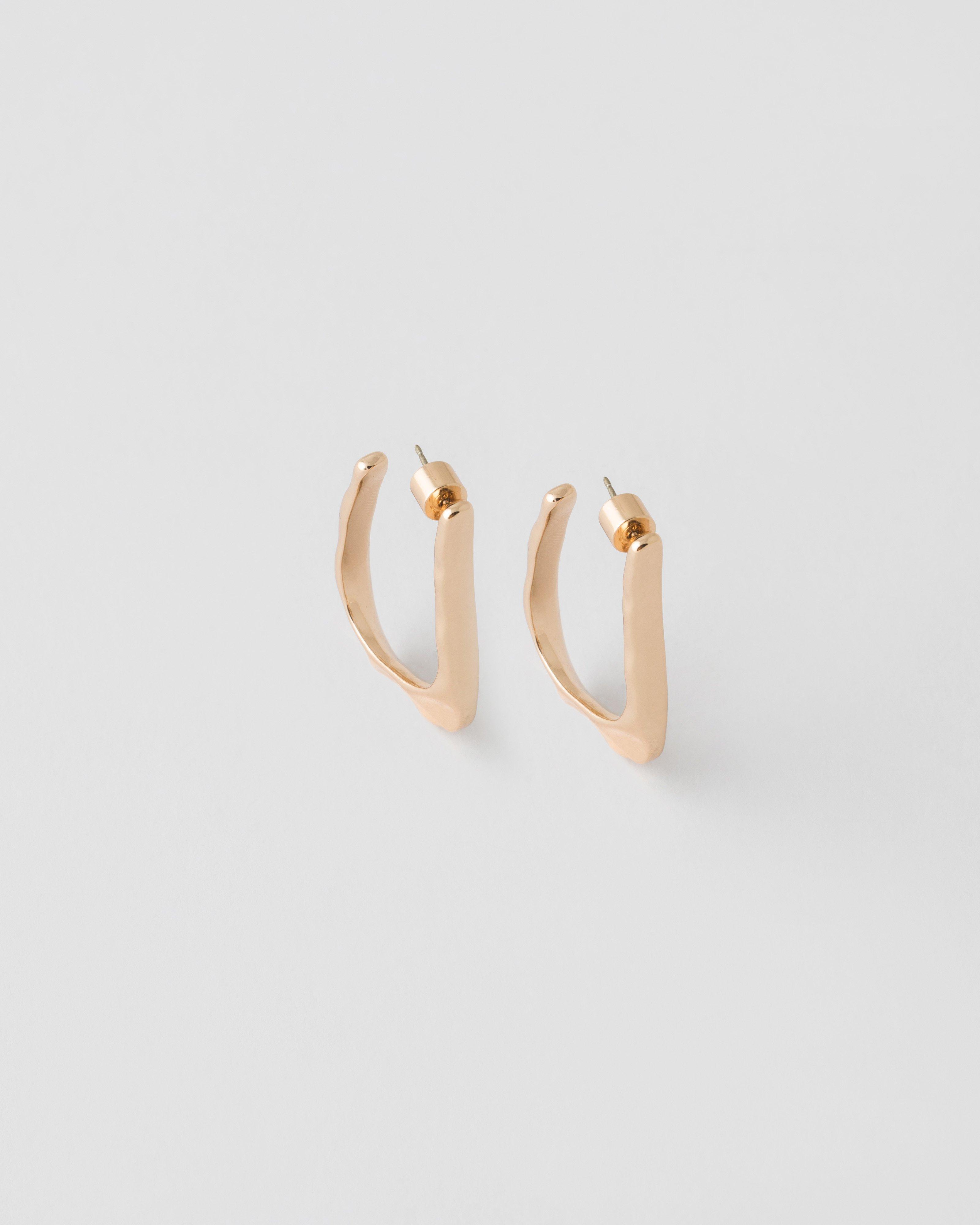 Shiny Curved U-Shaped Drop Earrings -  Gold