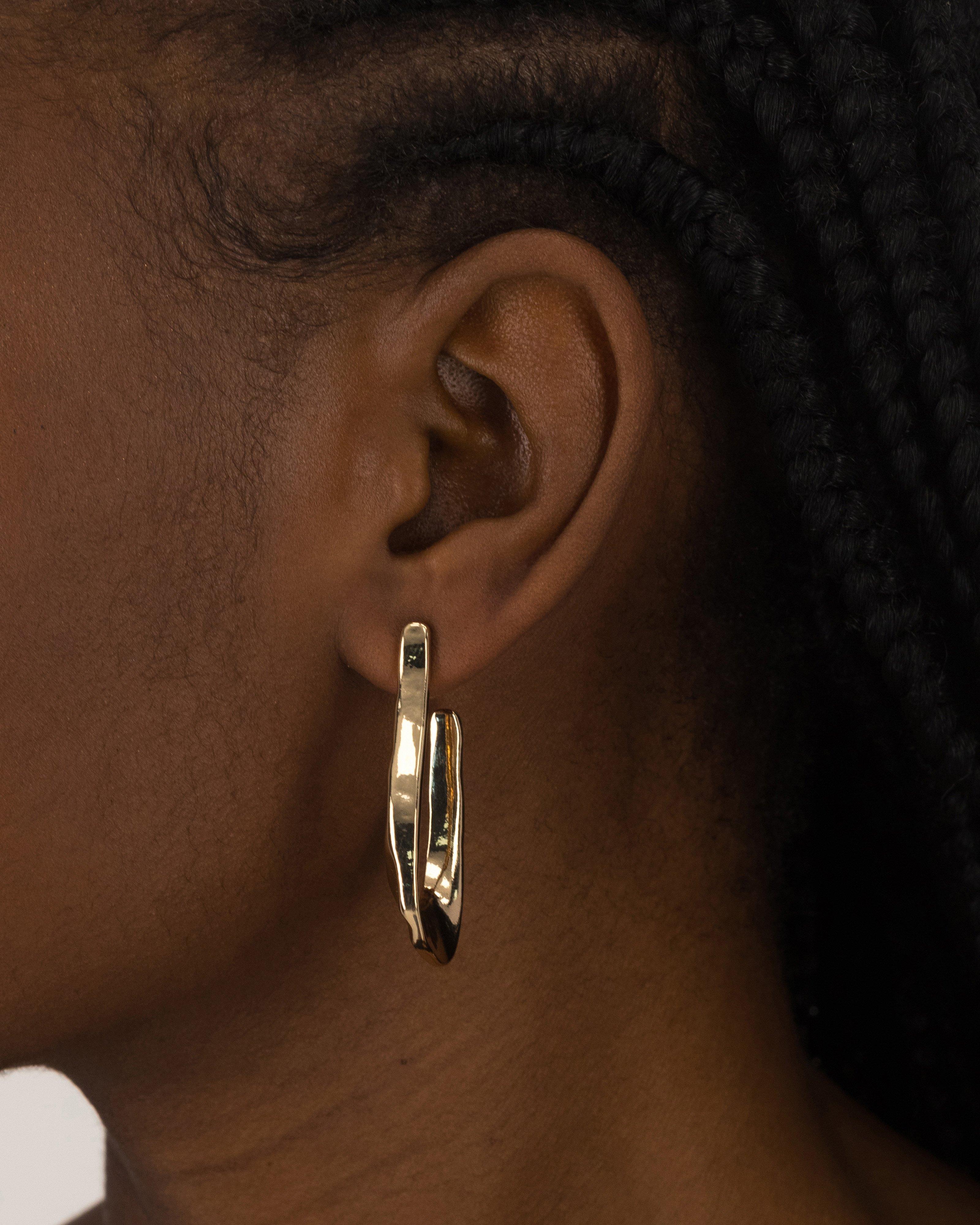 Shiny Curved U-Shaped Drop Earrings -  Gold