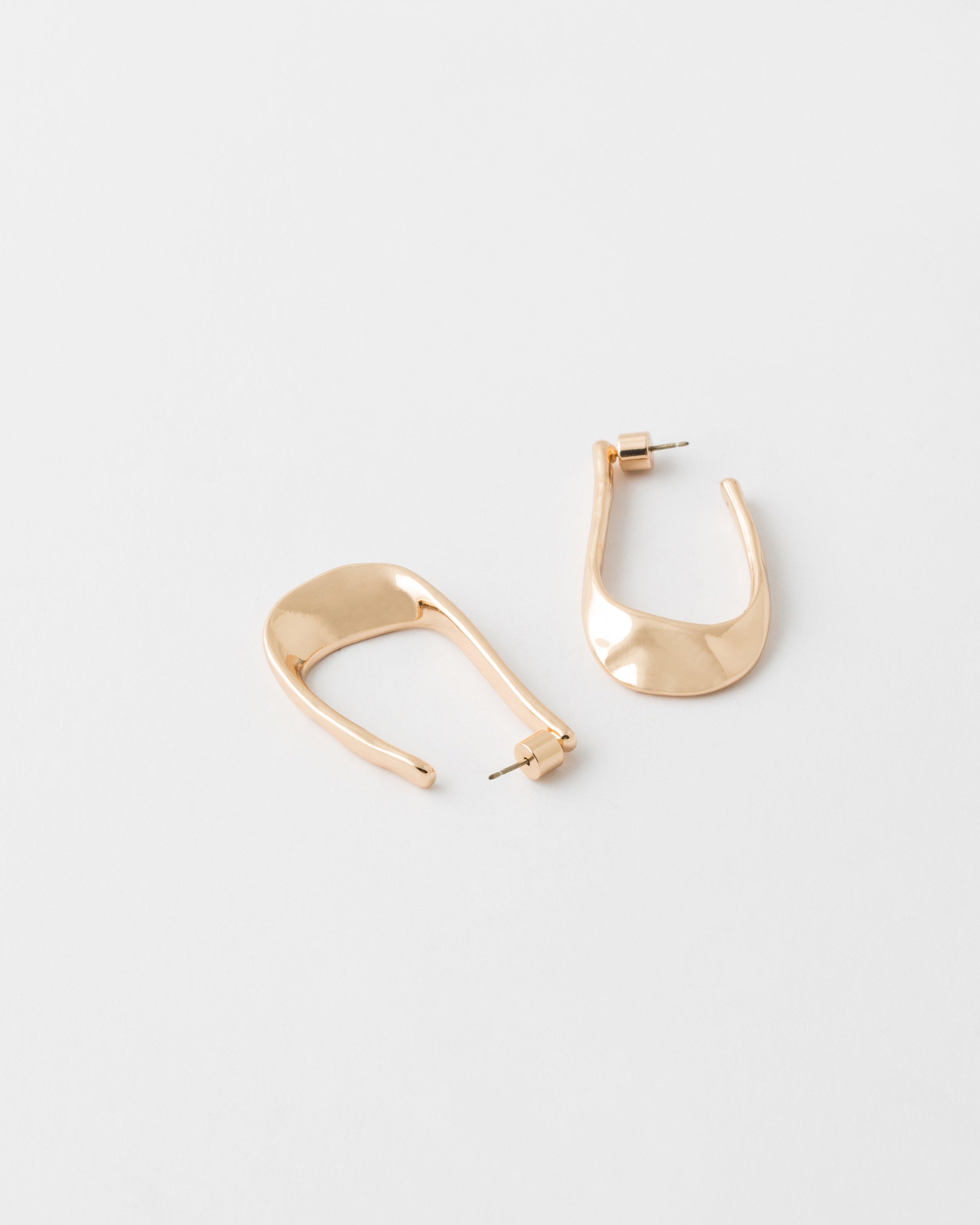 Shiny Curved U-Shaped Drop Earrings -  Gold
