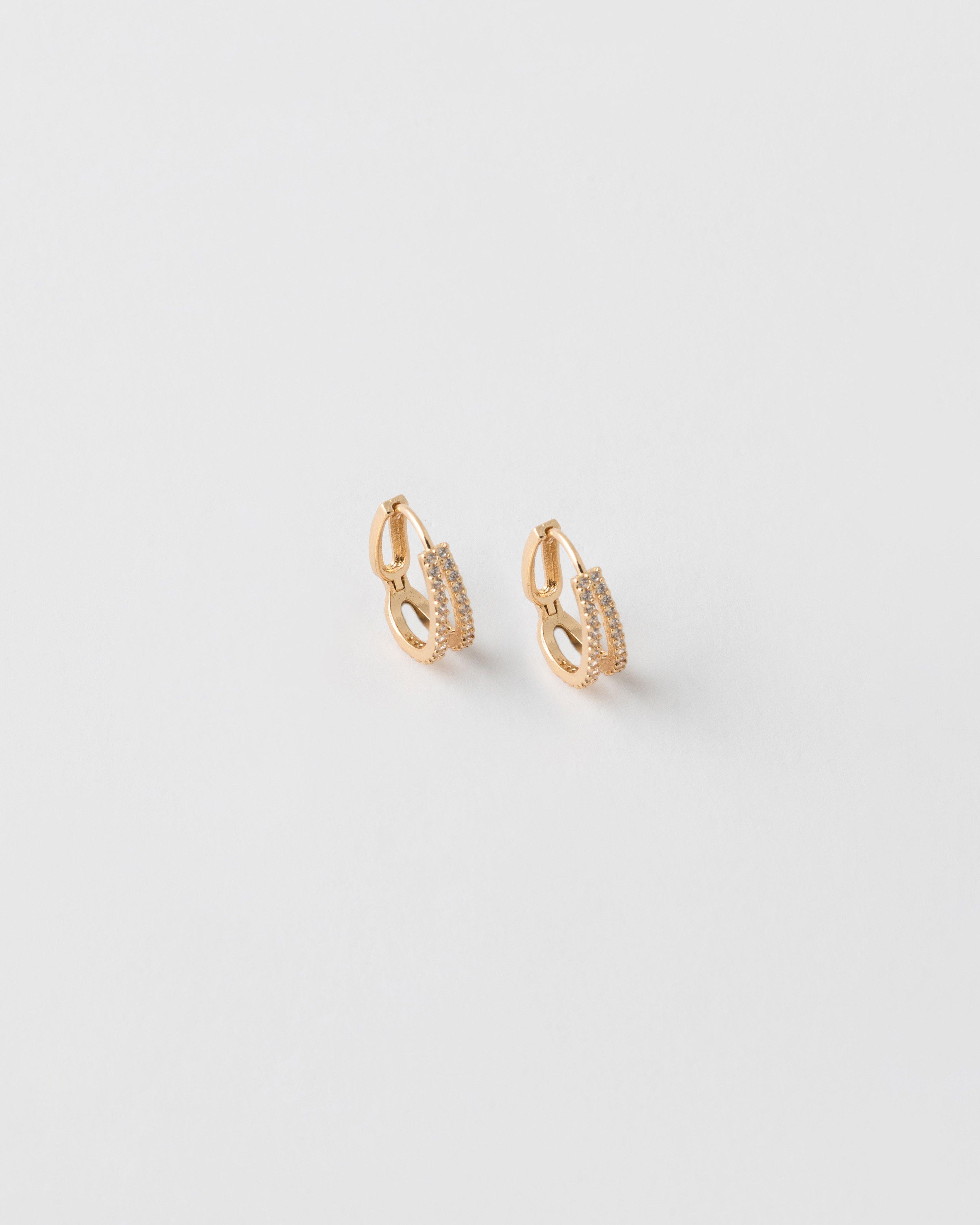 Double Hoop Encrusted Oval Huggie Earrings -  Gold