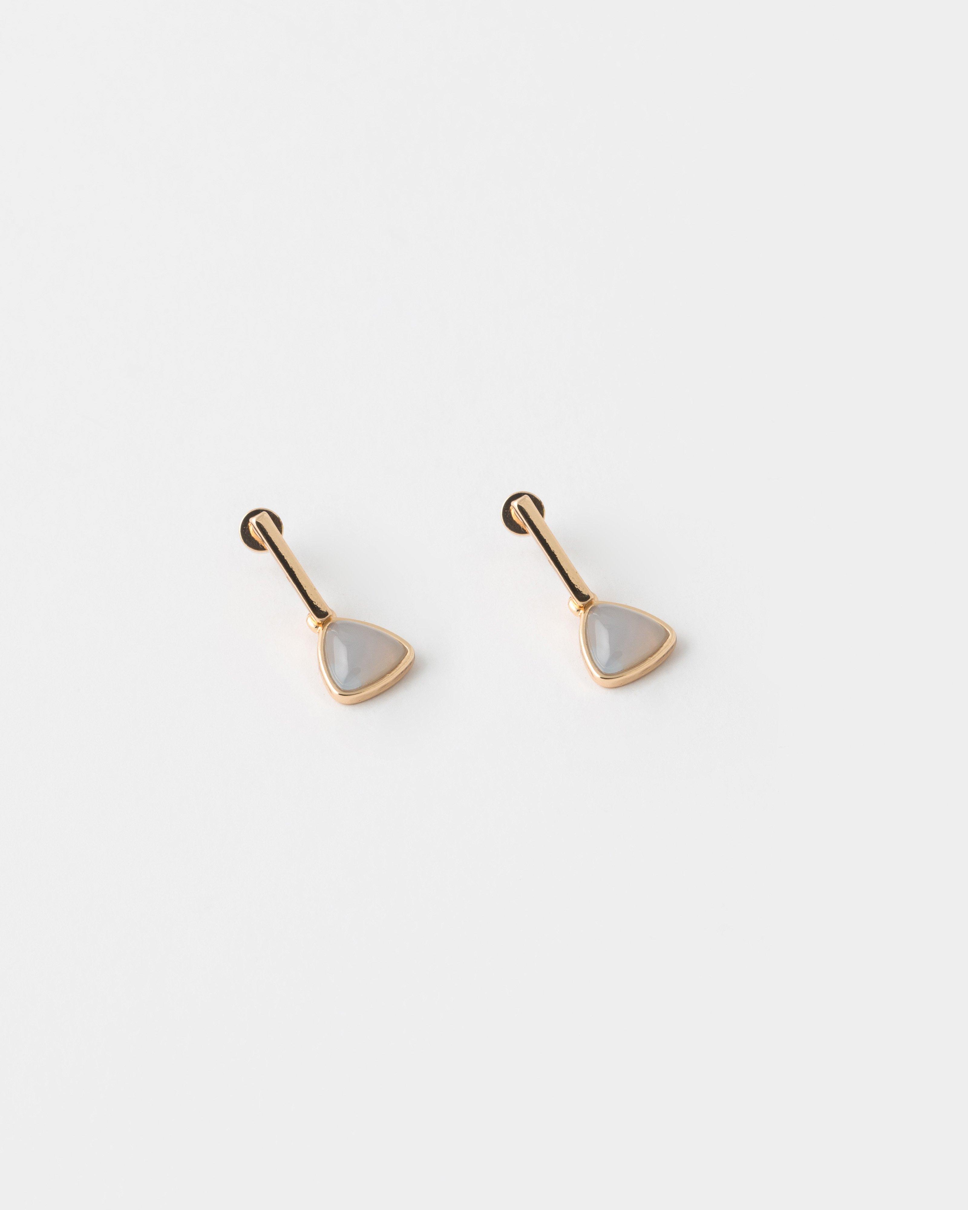 Triangular Natural Stone & Bar Drop Earrings -  Blue