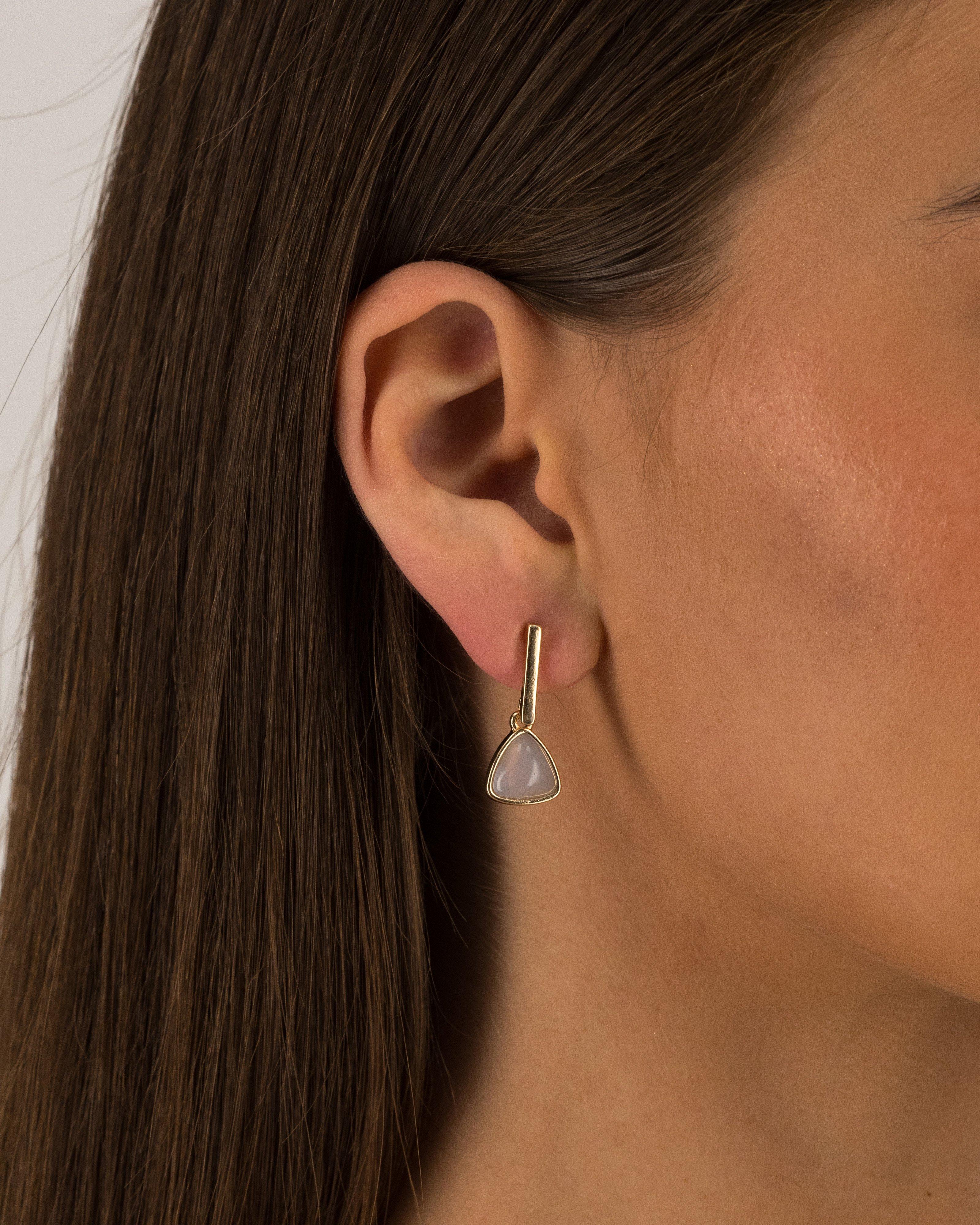 Triangular Natural Stone & Bar Drop Earrings -  Blue