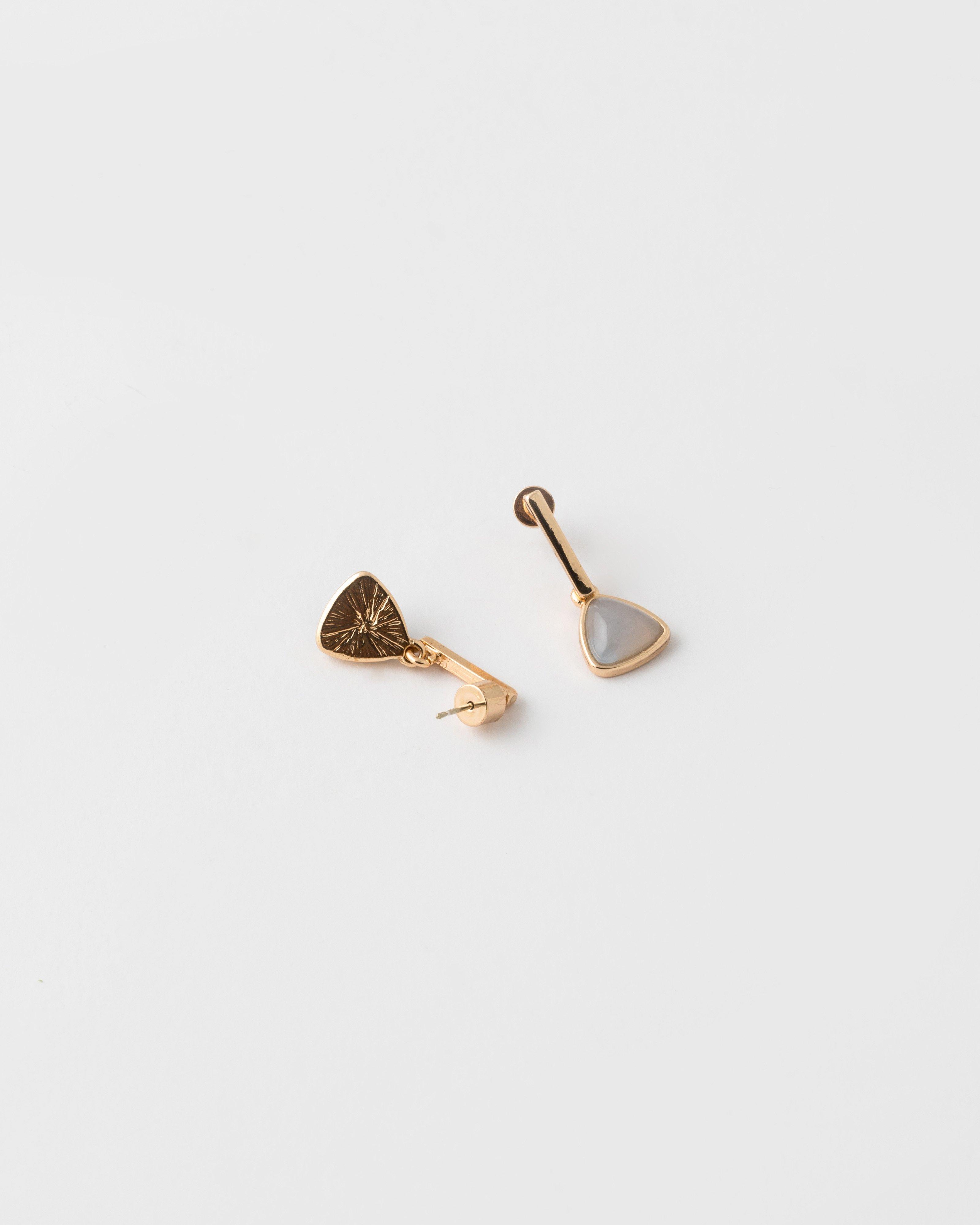 Triangular Natural Stone & Bar Drop Earrings -  Blue