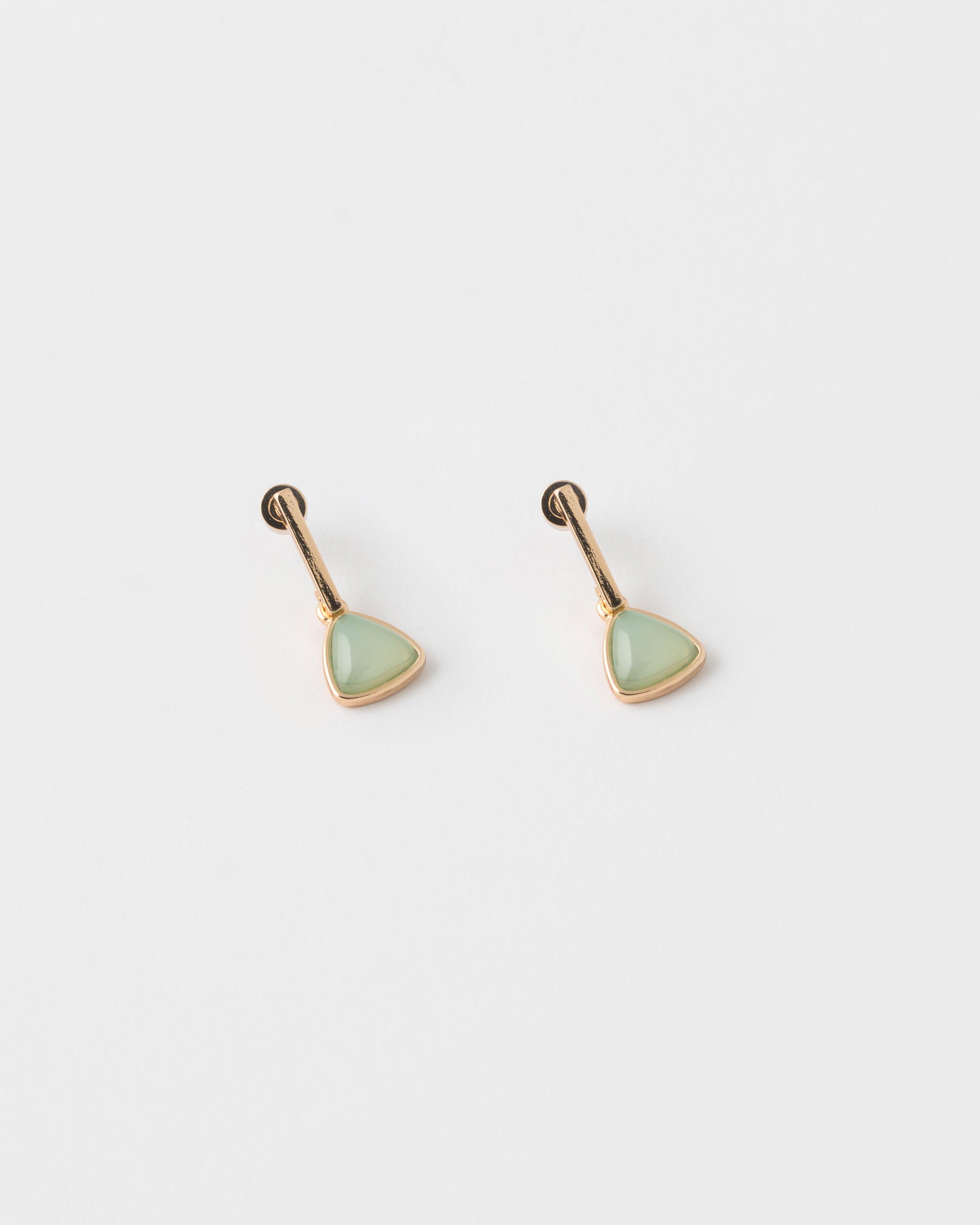 Triangular Natural Stone & Bar Drop Earrings -  Green