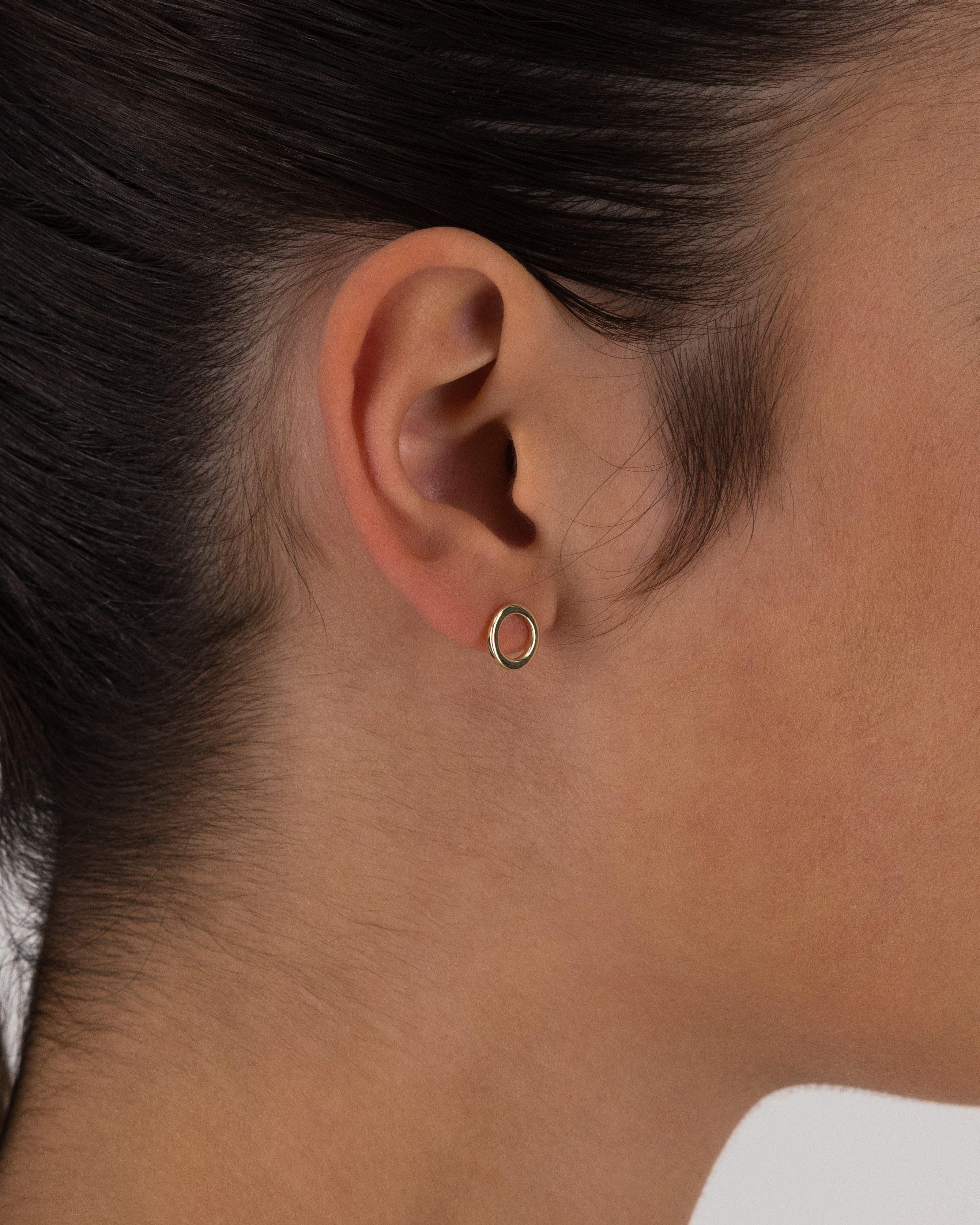 Sterling Silver Circular Plain Stud Earrings -  Gold