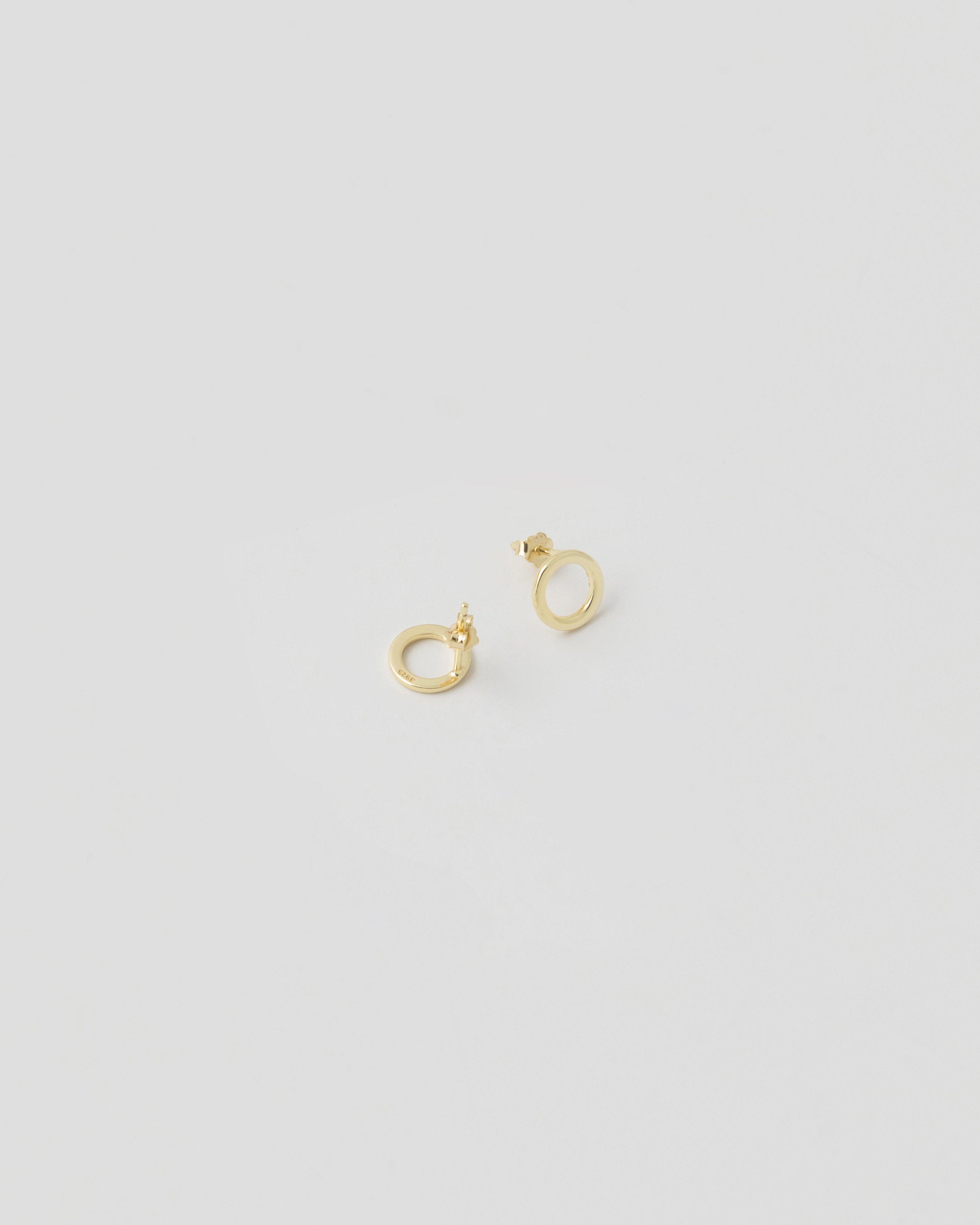 Sterling Silver Circular Plain Stud Earrings -  Gold