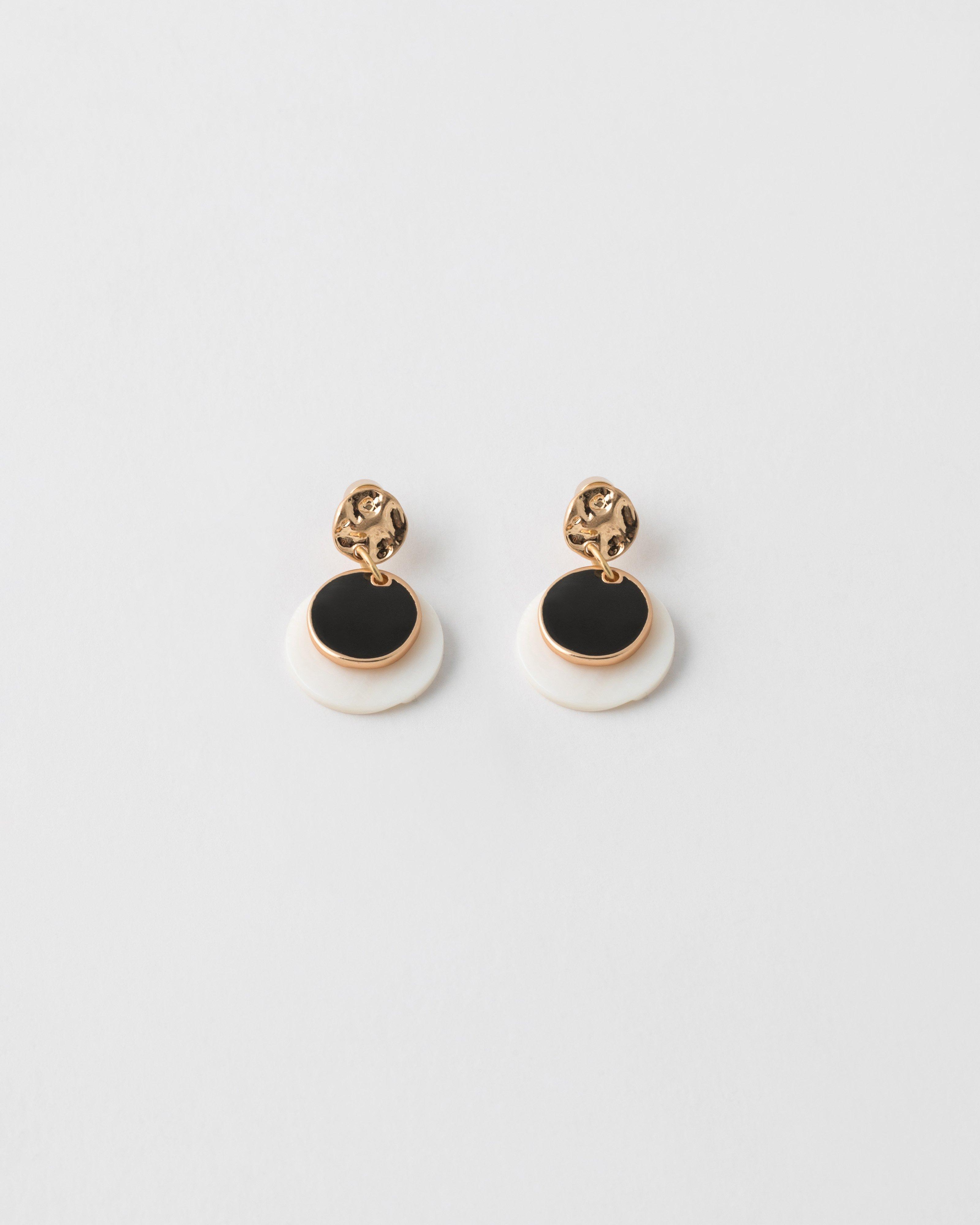 Resin Double Disk & Beaten Drop Earrings -  Black