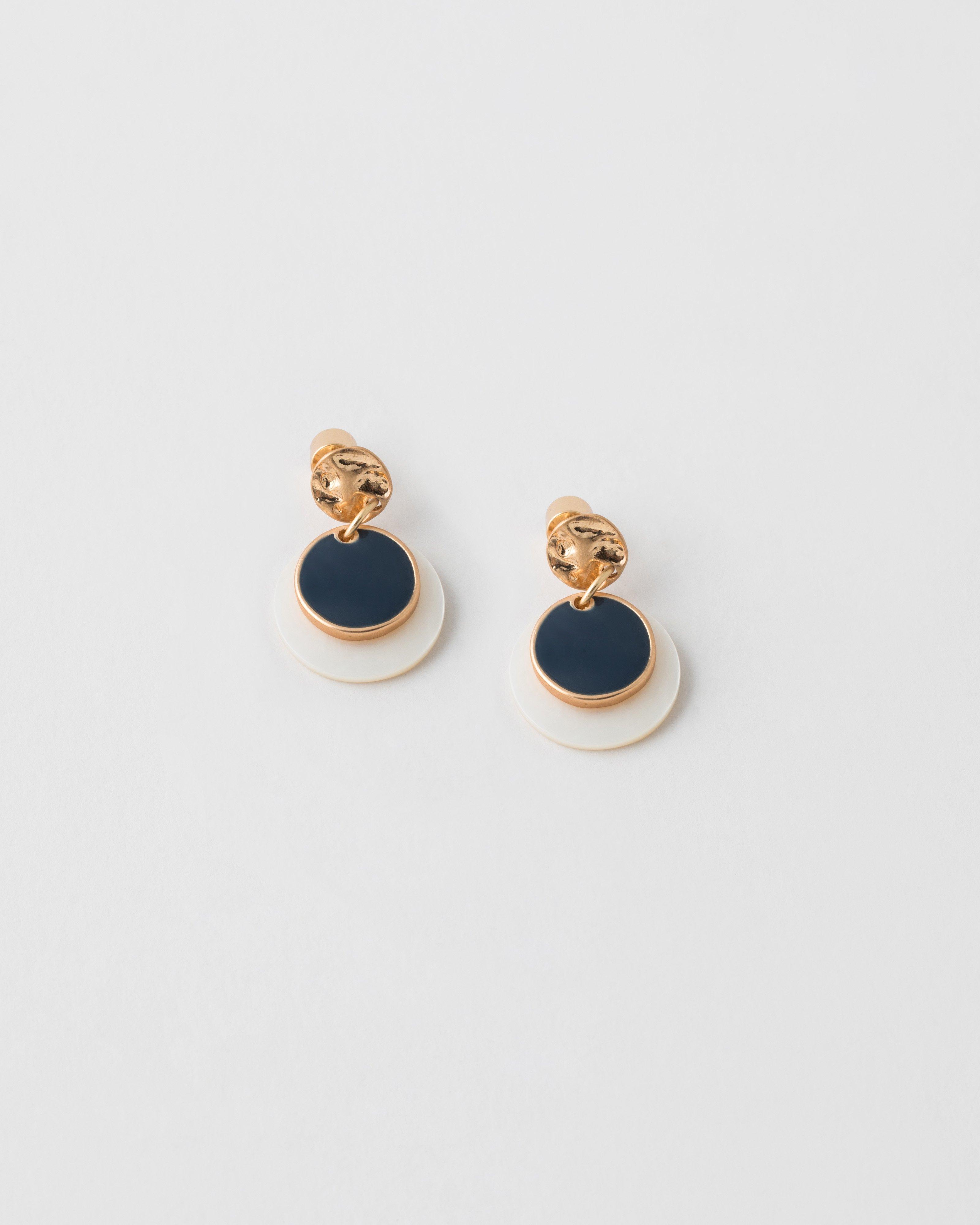 Resin Double Disk & Beaten Drop Earrings -  Navy