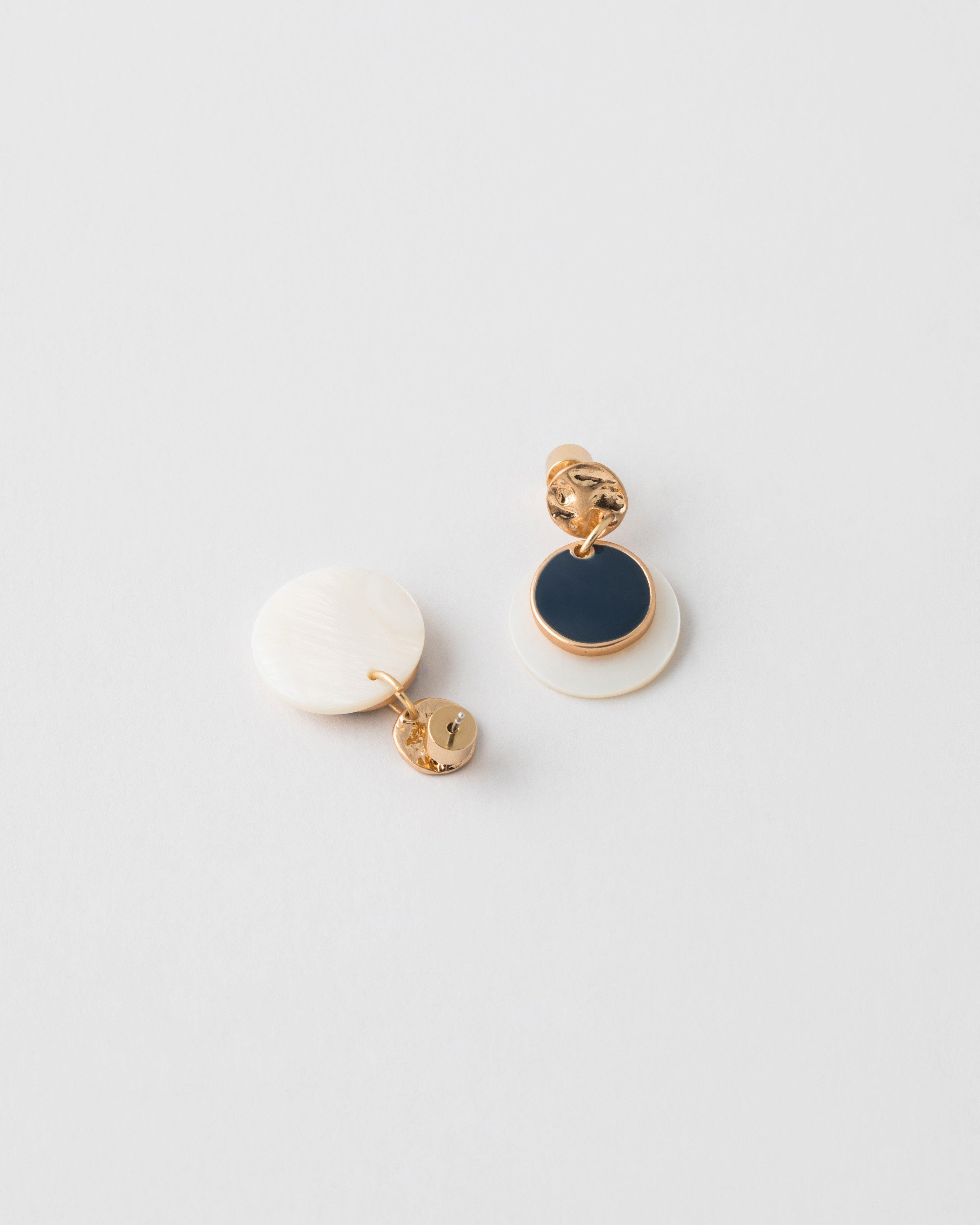 Resin Double Disk & Beaten Drop Earrings -  Navy